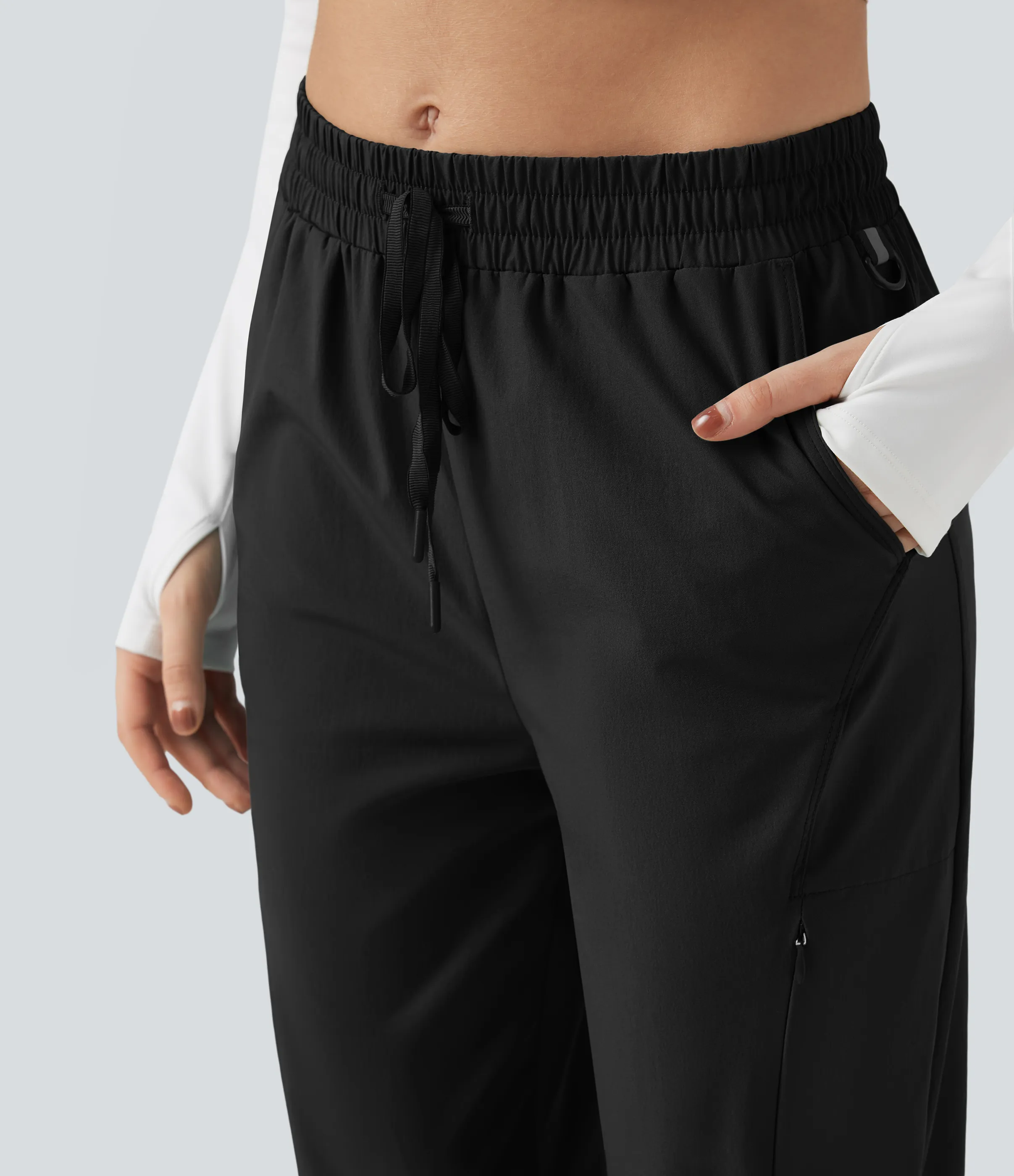 Halara Pantalones deportivos de senderismo de tiro medio resistentes al agua y al desgaste con cordón y bolsillos - Black - XL(regular) sold by Halara product image thumbnail 5