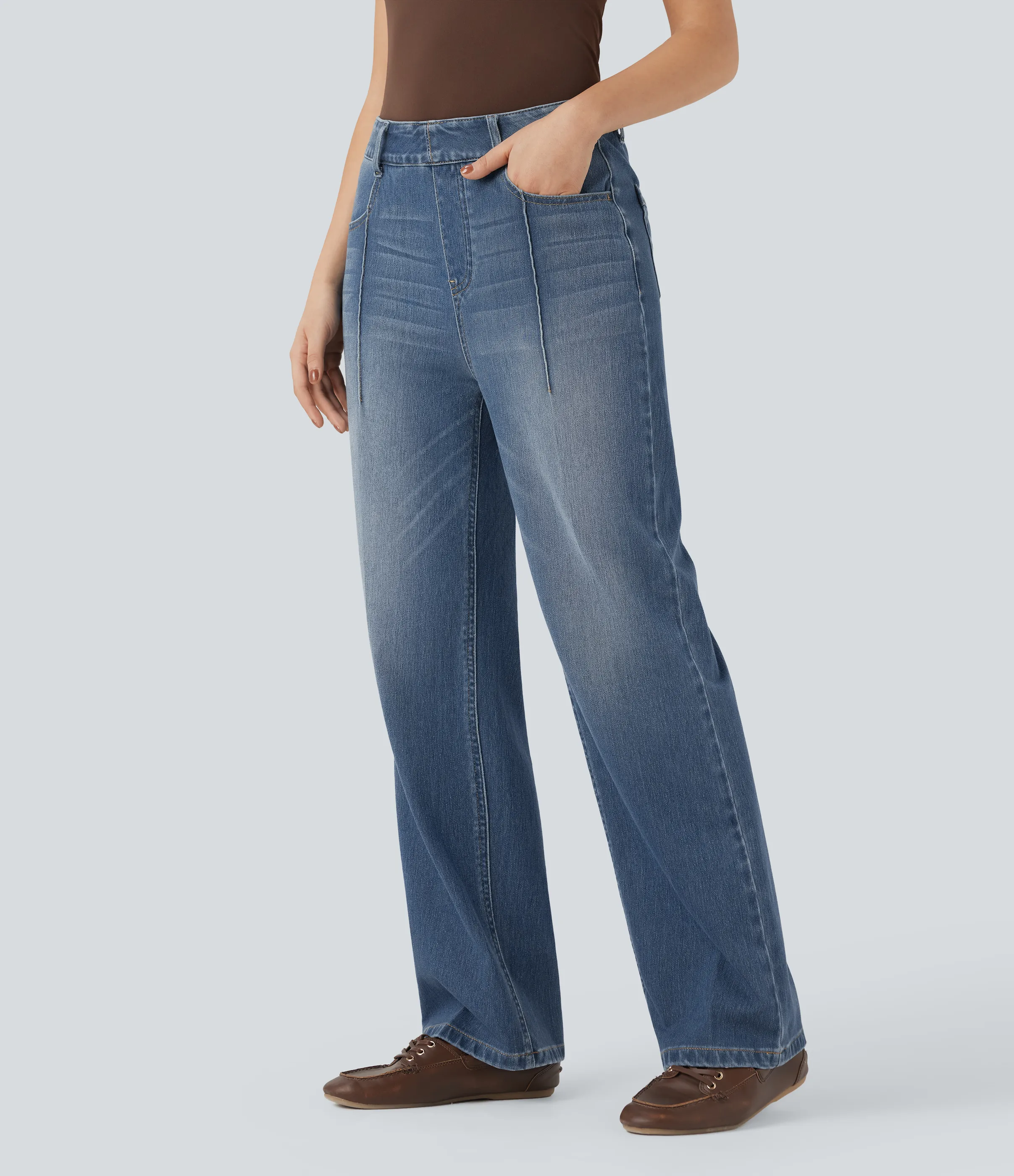 Halara Vaqueros casuales Halara Flex™ rectos de tiro alto con bolsillos - Blue Jasper Denim - L(regular) sold by Halara product image thumbnail 2