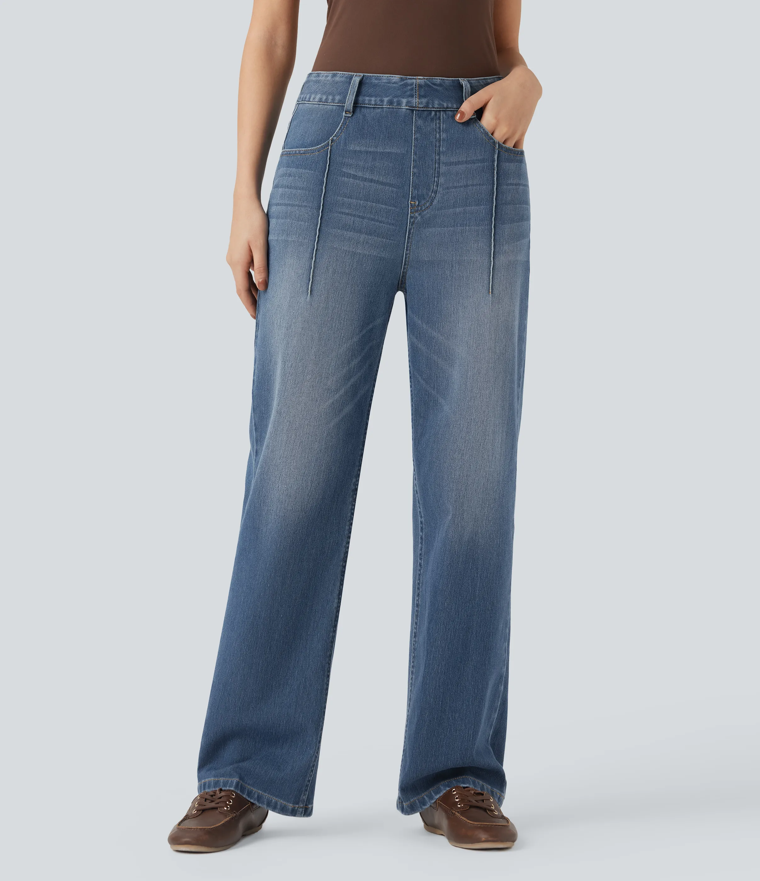 Halara Vaqueros casuales Halara Flex™ rectos de tiro alto con bolsillos - Blue Jasper Denim - L(regular) sold by Halara product image thumbnail 4