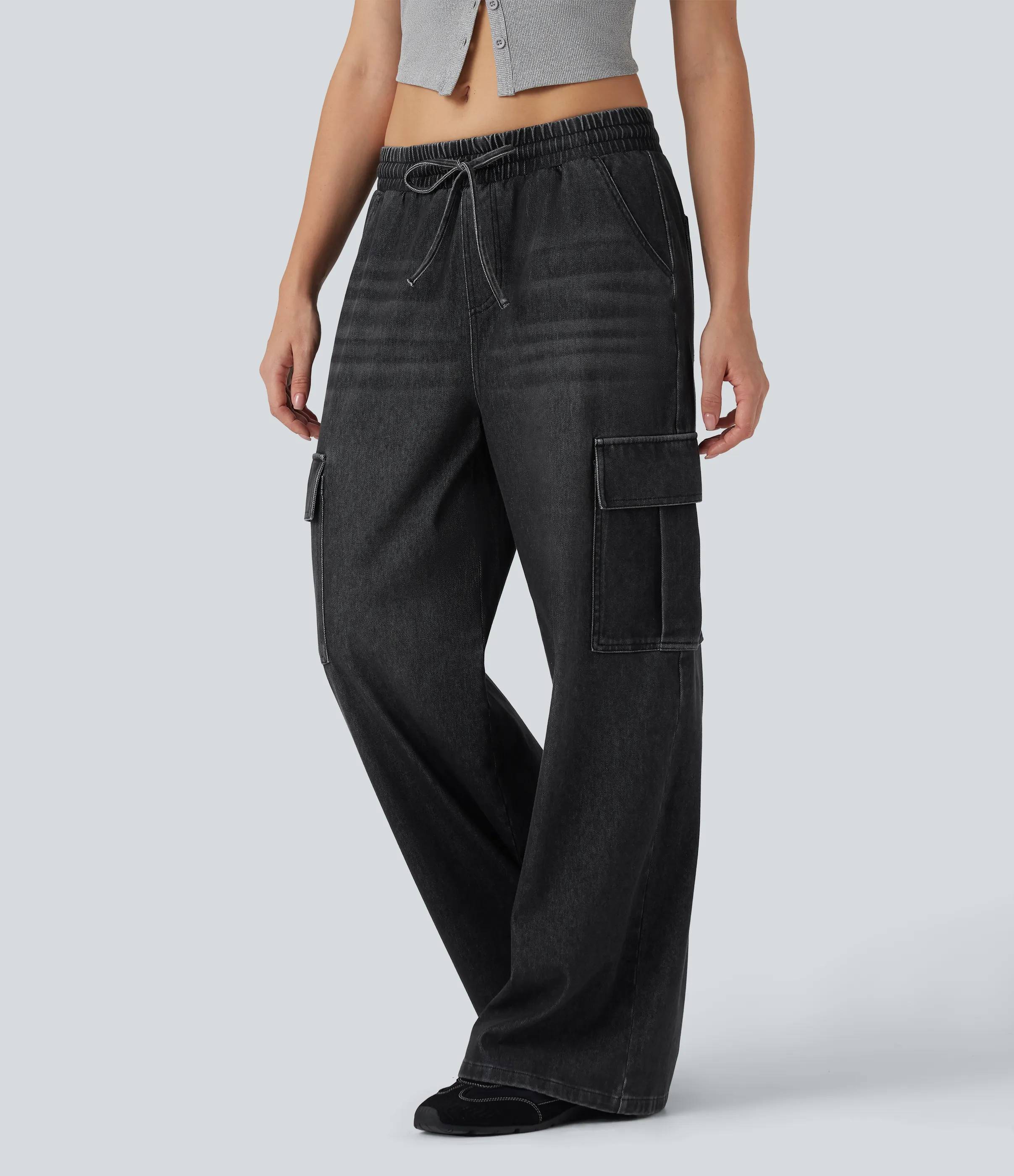 Halara Jeans casuales holgados Halara Flex™ con cordón y tiro medio con bolsillos - Phantom Denim - XL(regular) sold by Halara product image thumbnail 4