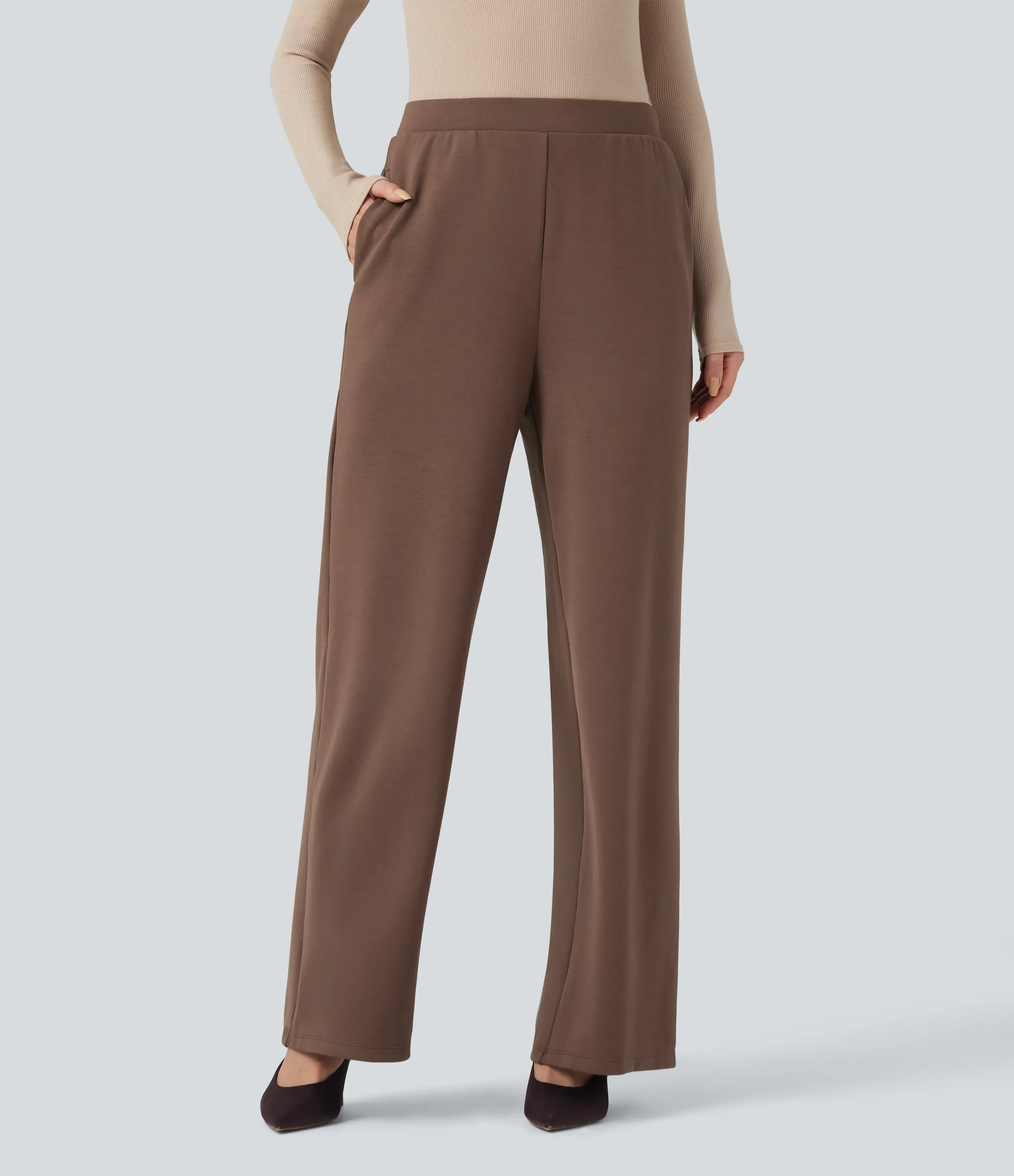 Halara Pantalones de oficina de tiro alto y pierna ancha con bolsillos - Mustang - S(regular) sold by Halara