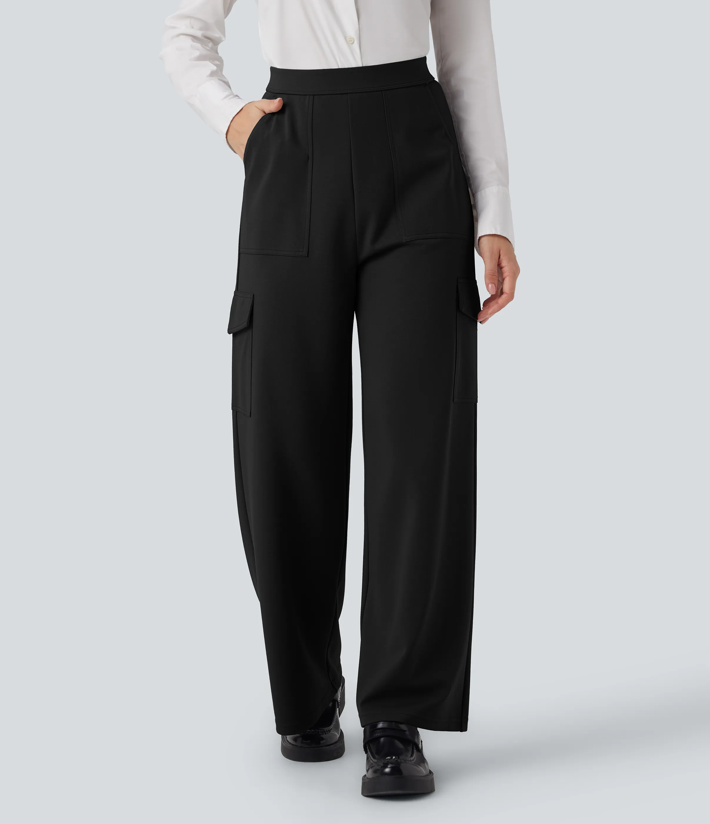 Halara Pantalones de oficina cargo Halara Flex™ de tiro alto y pierna recta con bolsillos - Black - L(regular) sold by Halara