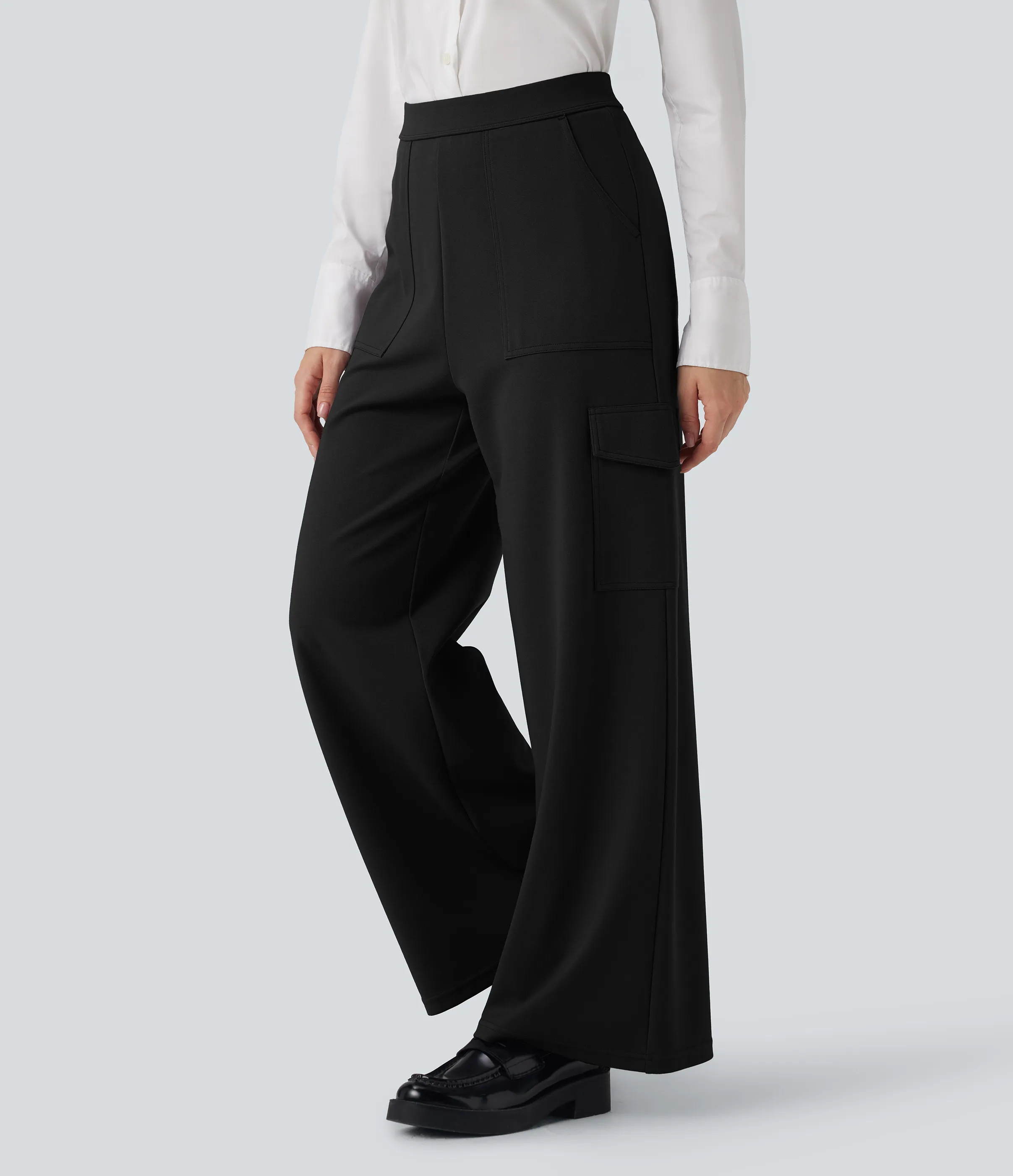 Halara Pantalones de oficina cargo Halara Flex™ de tiro alto y pierna recta con bolsillos - Black - L(regular) sold by Halara product image thumbnail 4