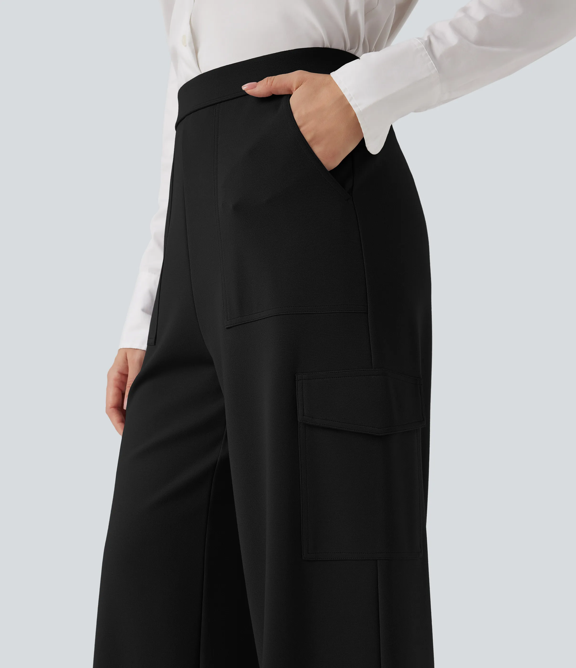 Halara Pantalones de oficina cargo Halara Flex™ de tiro alto y pierna recta con bolsillos - Black - L(regular) sold by Halara product image thumbnail 5