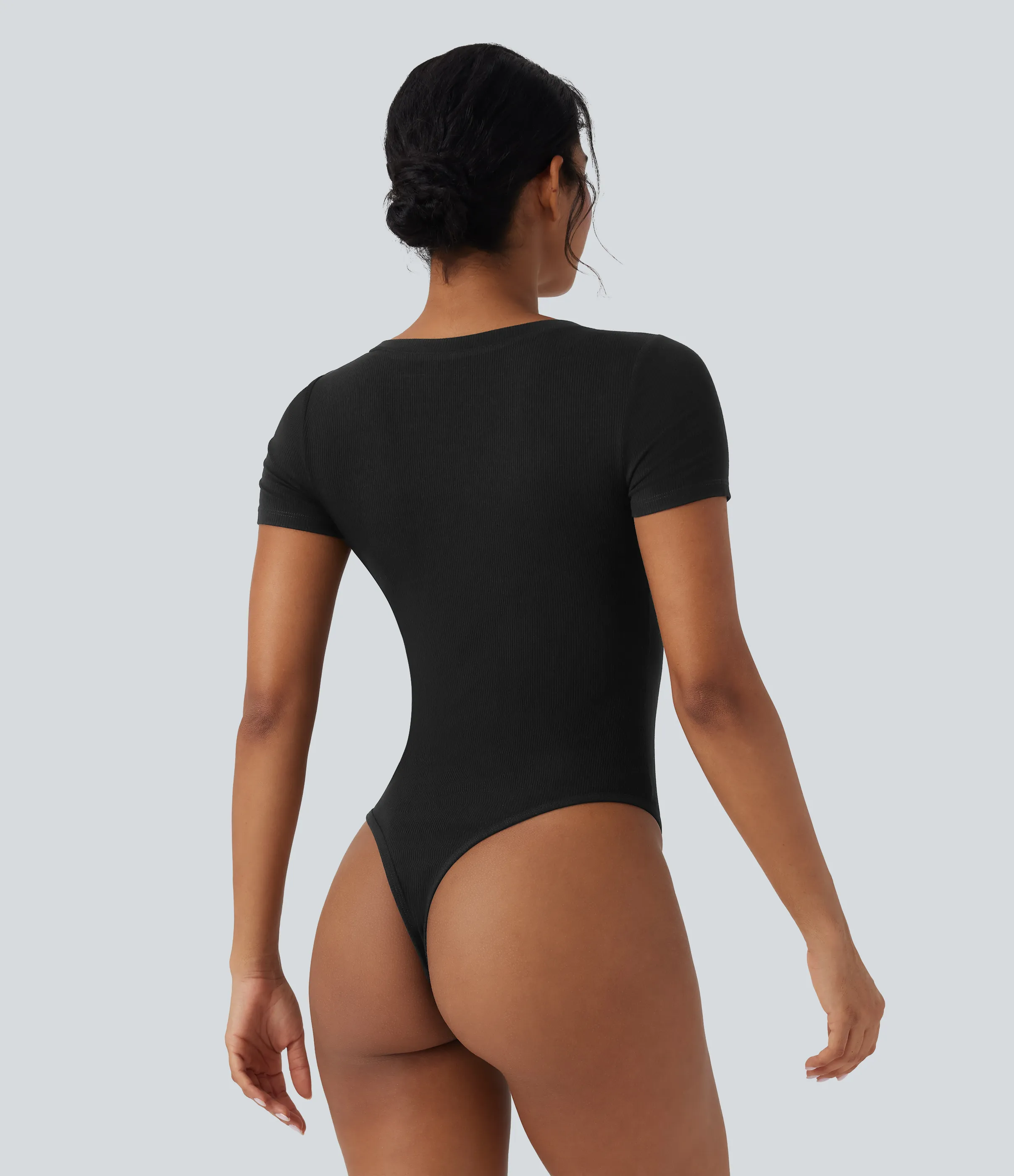 Halara Body de oficina de manga corta con cuello en V y punto acanalado - Black - XS sold by Halara product image thumbnail 3