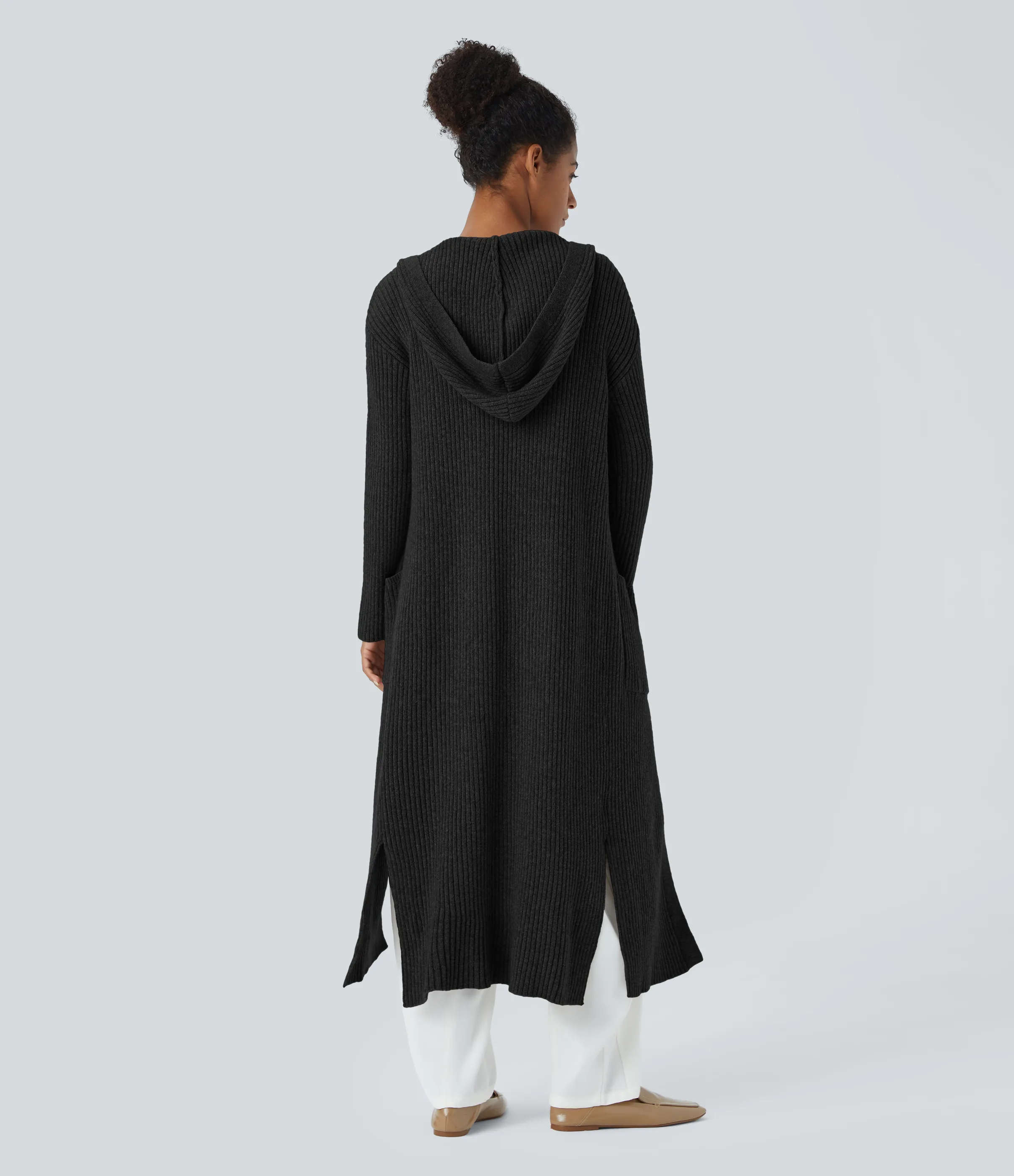 Halara Cárdigan manga larga capucha bolsillo lateral abertura - Black - XL sold by Halara product image thumbnail 3