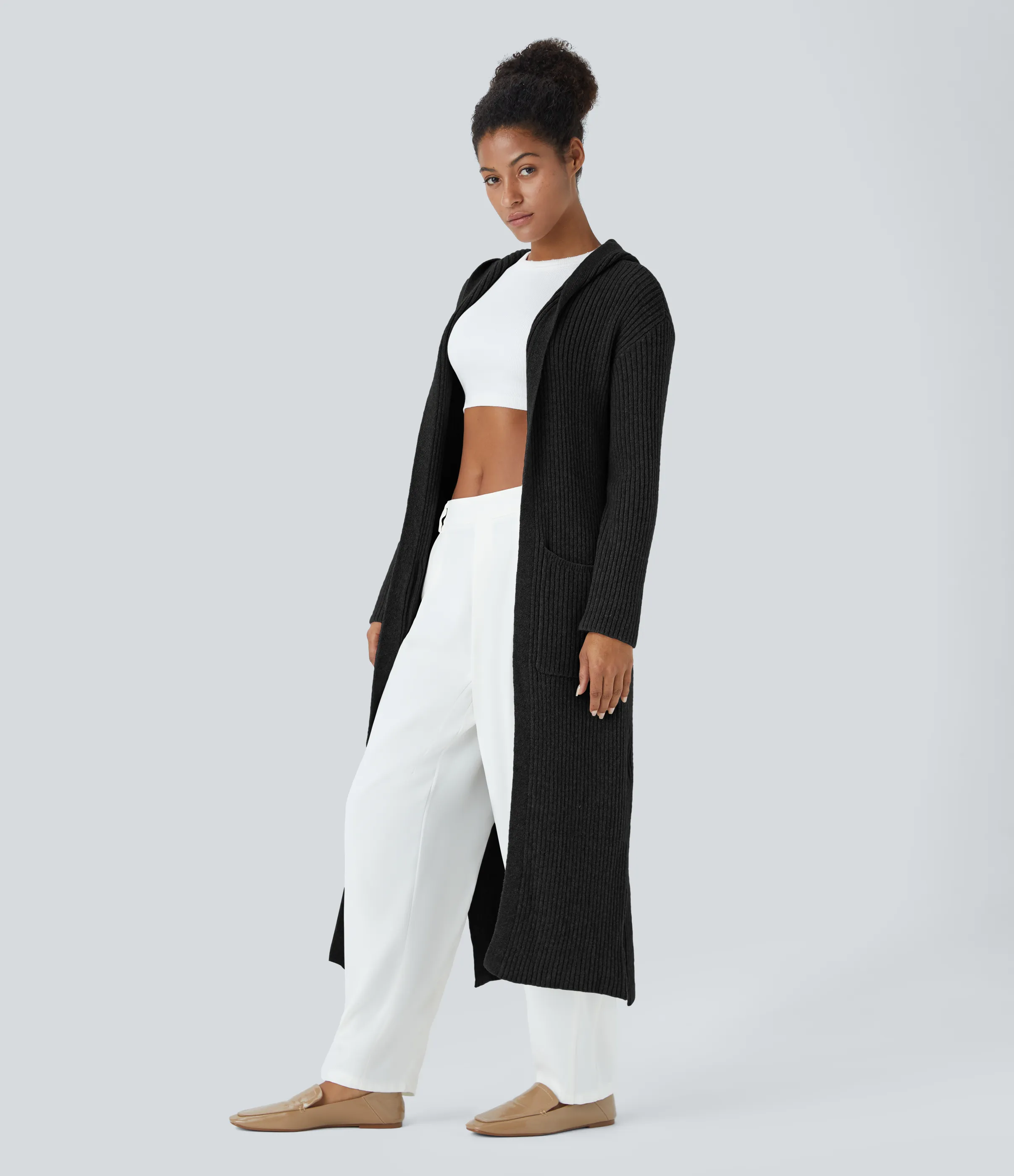 Halara Cárdigan manga larga capucha bolsillo lateral abertura - Black - XL sold by Halara product image thumbnail 4