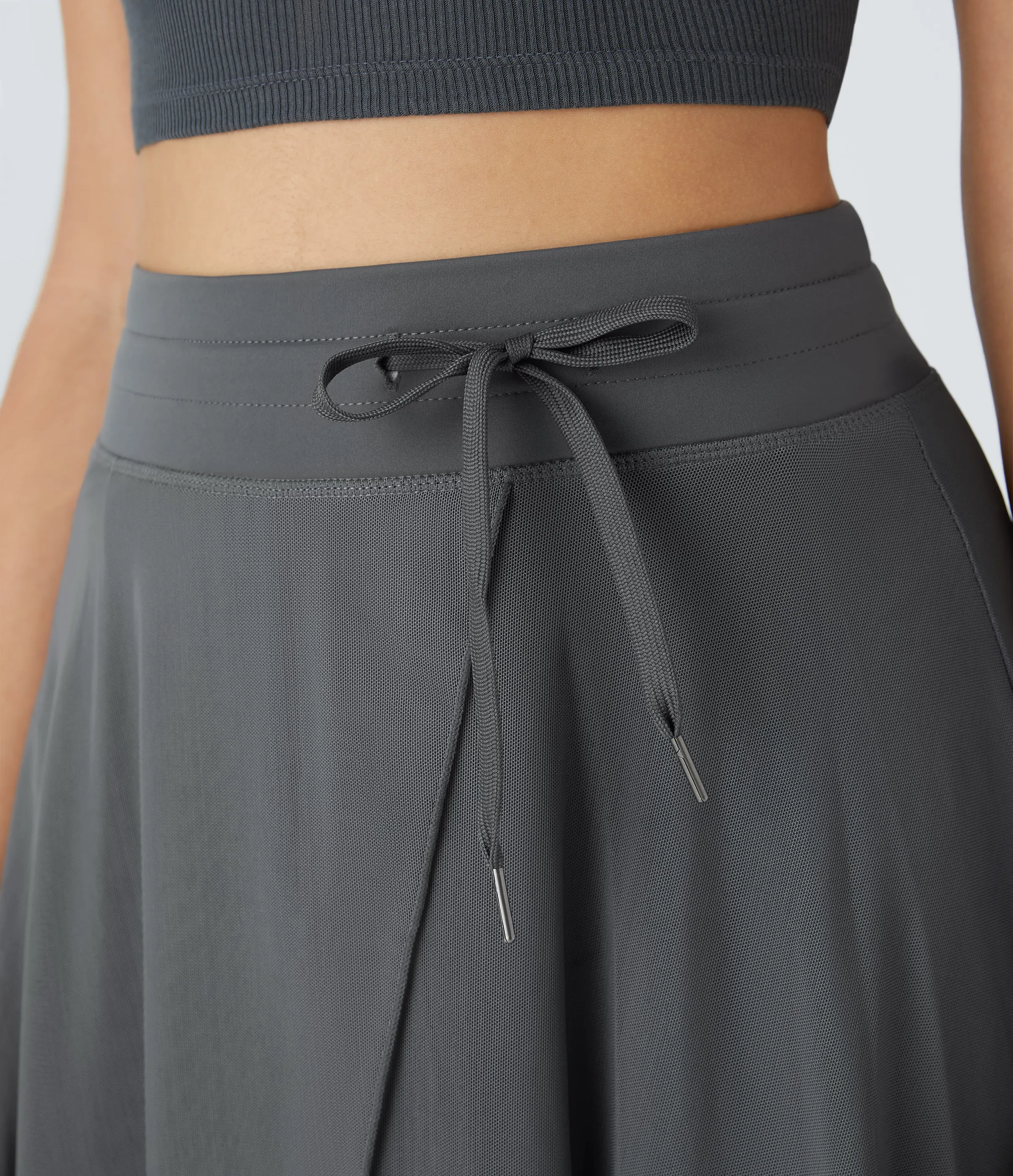 Halara Falda midi casual 2 en 1 acampanada con bolsillo lateral de tiro alto con cordón y malla en contraste - Dark Shadow - XS sold by Halara product image thumbnail 5