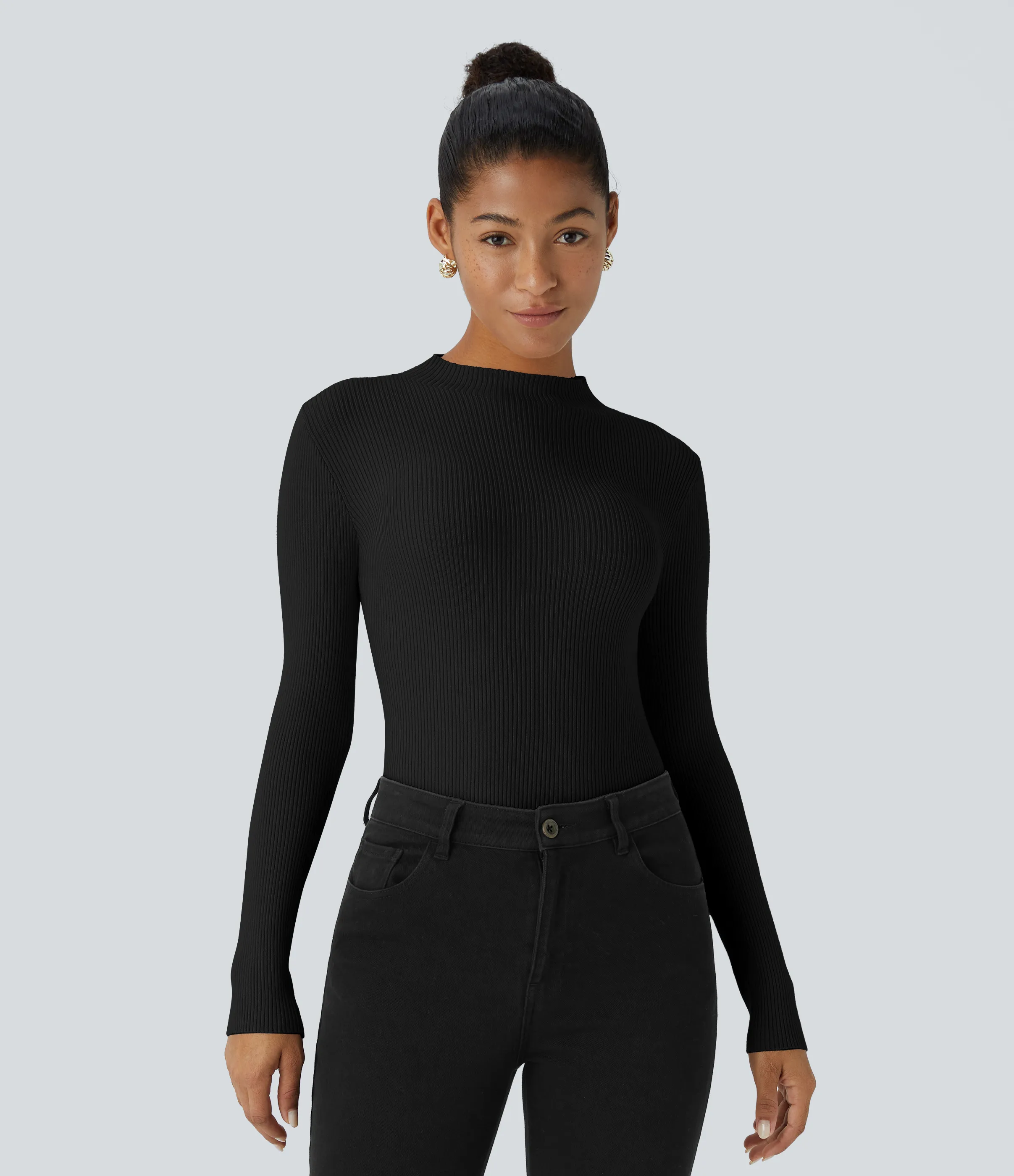 Halara Suéter manga larga cuello redondo acanalado - Black - L sold by Halara product image thumbnail 2