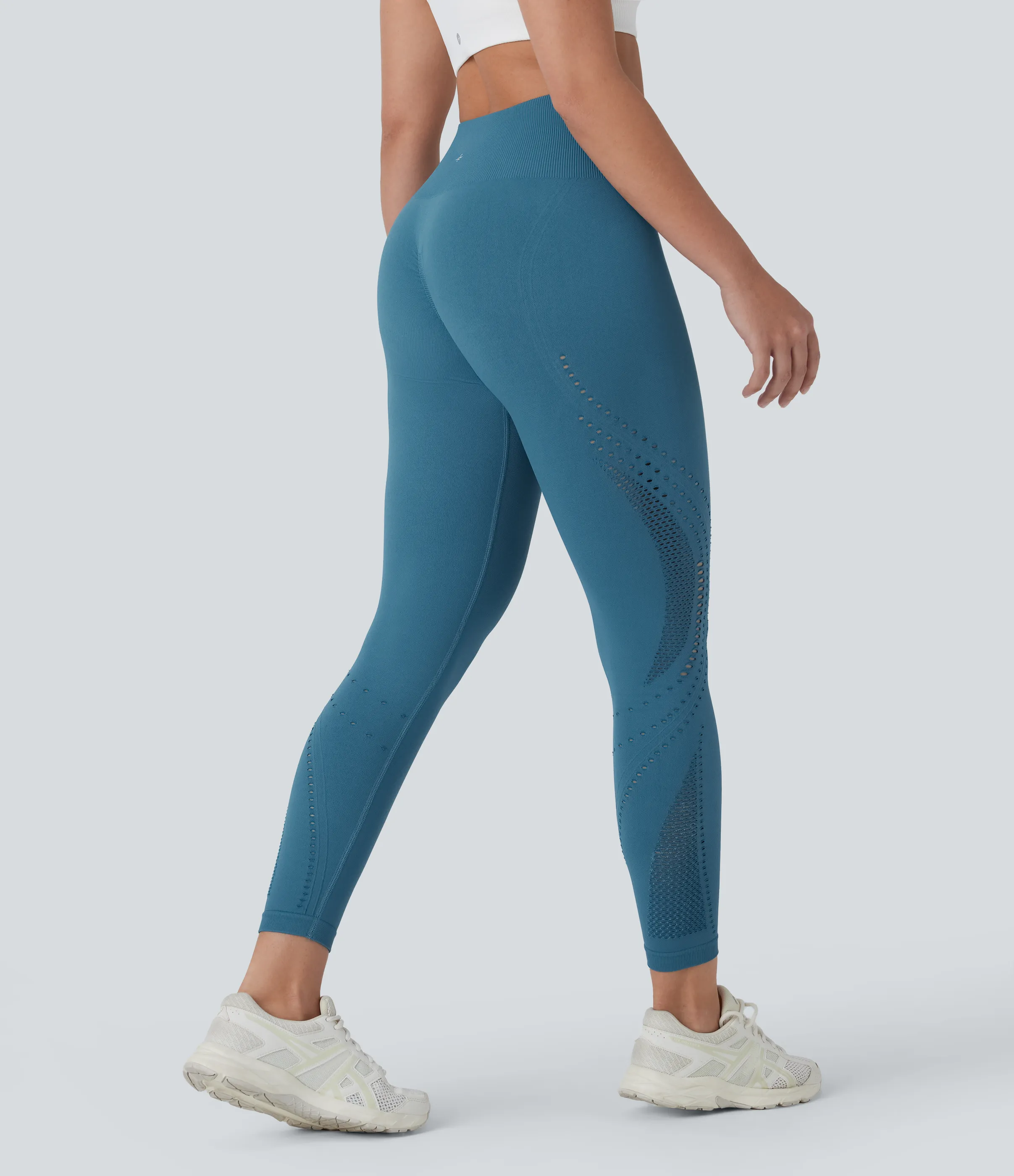 Halara Leggings yoga tiro alto perforado 7/8 sin costura - Bluesteel - XS(full_length) sold by Halara product image thumbnail 3