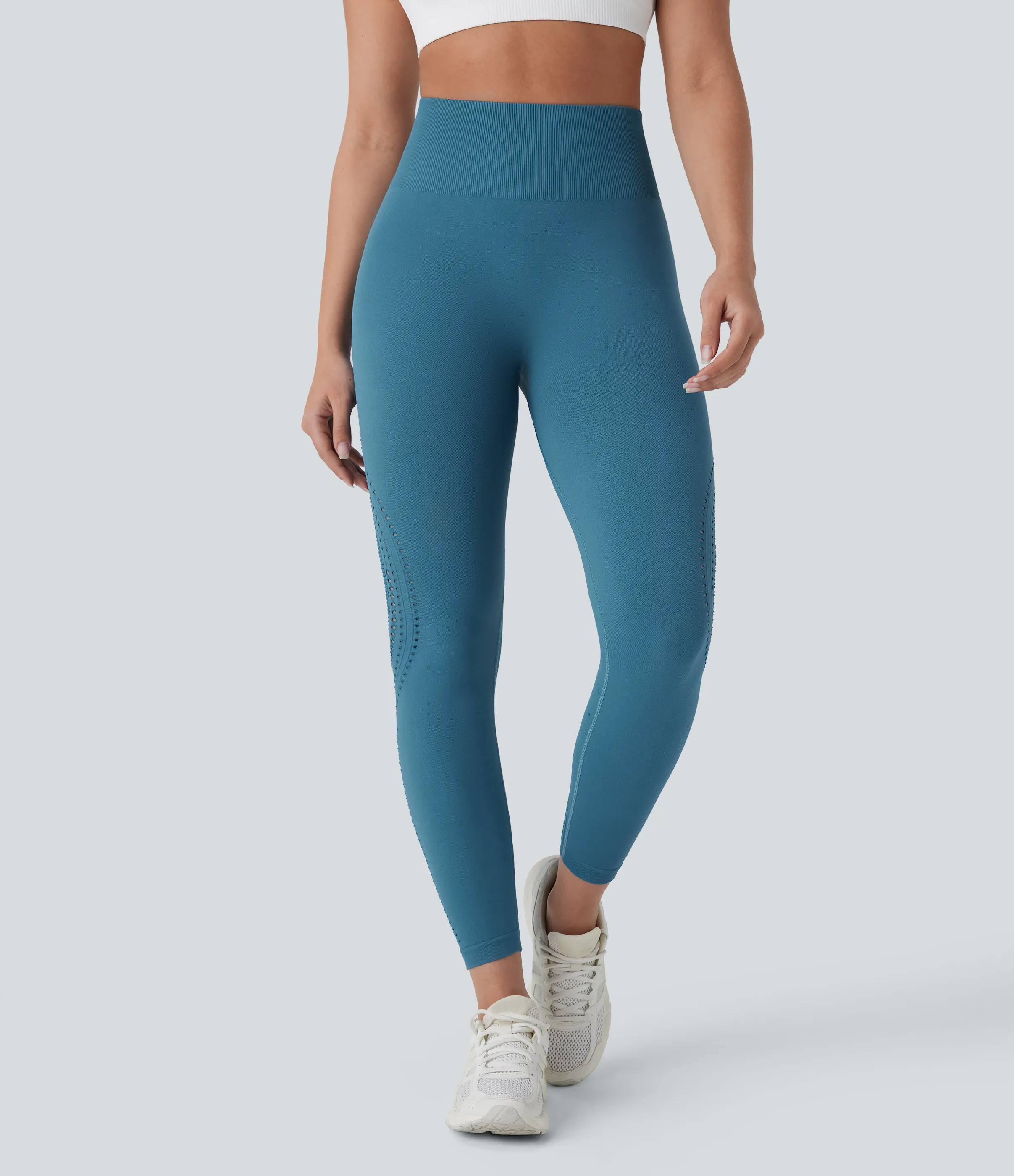 Halara Leggings yoga tiro alto perforado 7/8 sin costura - Bluesteel - XS(full_length) sold by Halara product image thumbnail 4