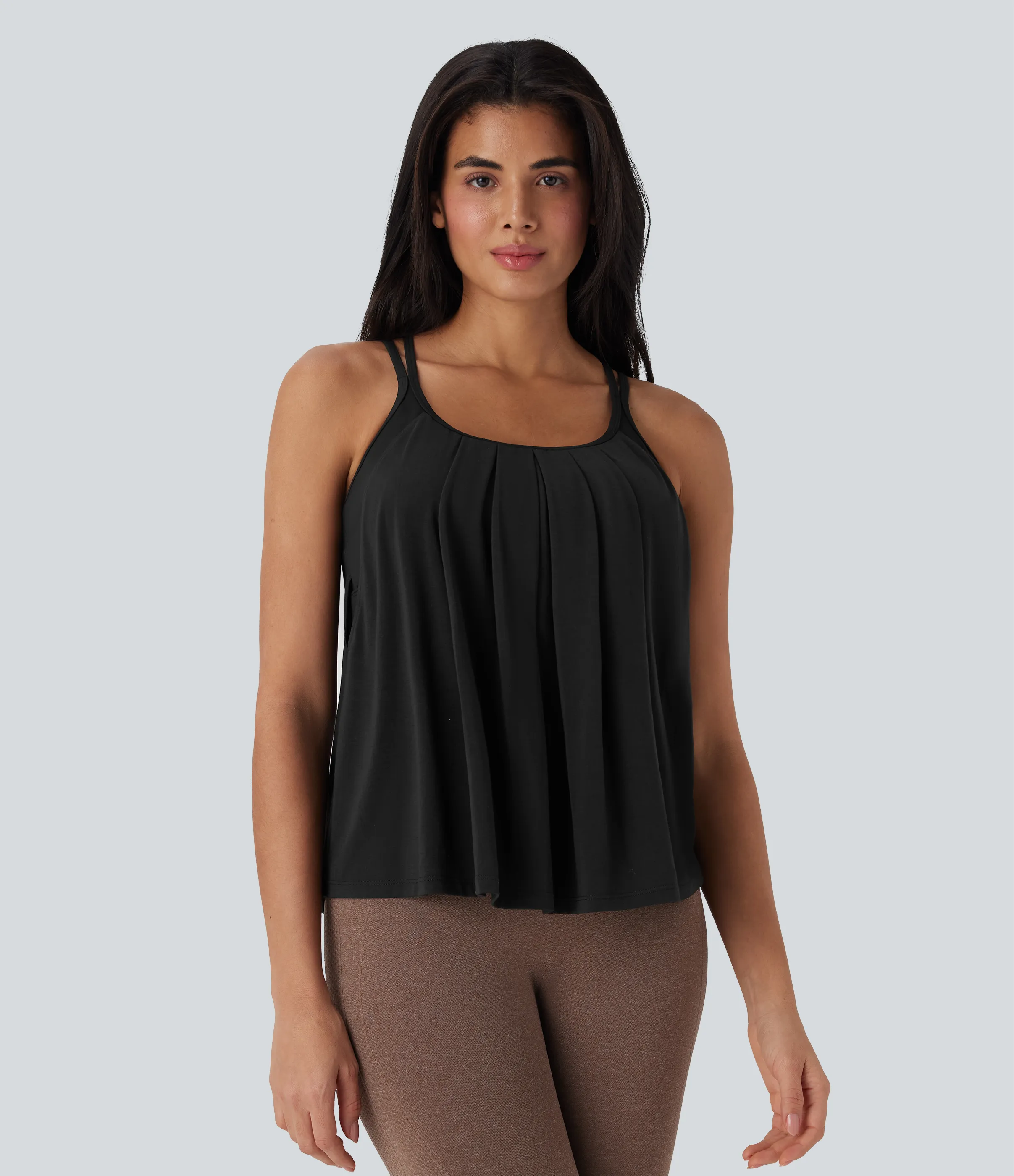 Halara Top camisero de yoga plisado con tirantes dobles y secado rápido en copas D-F - Black - XL sold by Halara product image thumbnail 3
