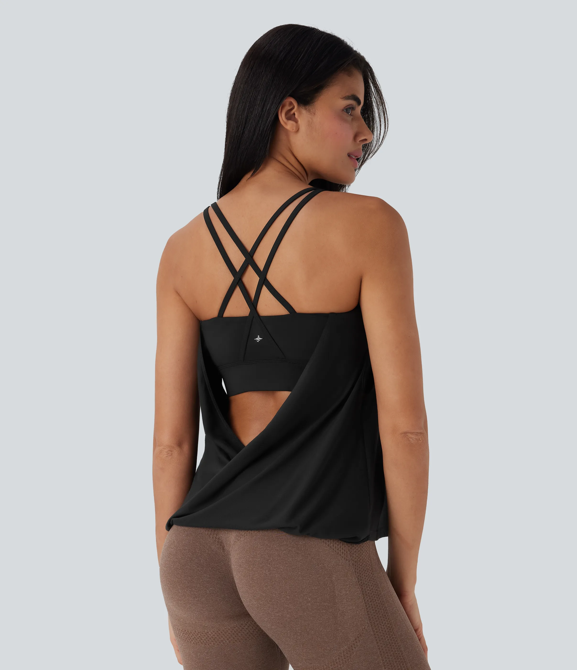 Halara Top camisero de yoga plisado con tirantes dobles y secado rápido en copas D-F - Black - XL sold by Halara product image thumbnail 5