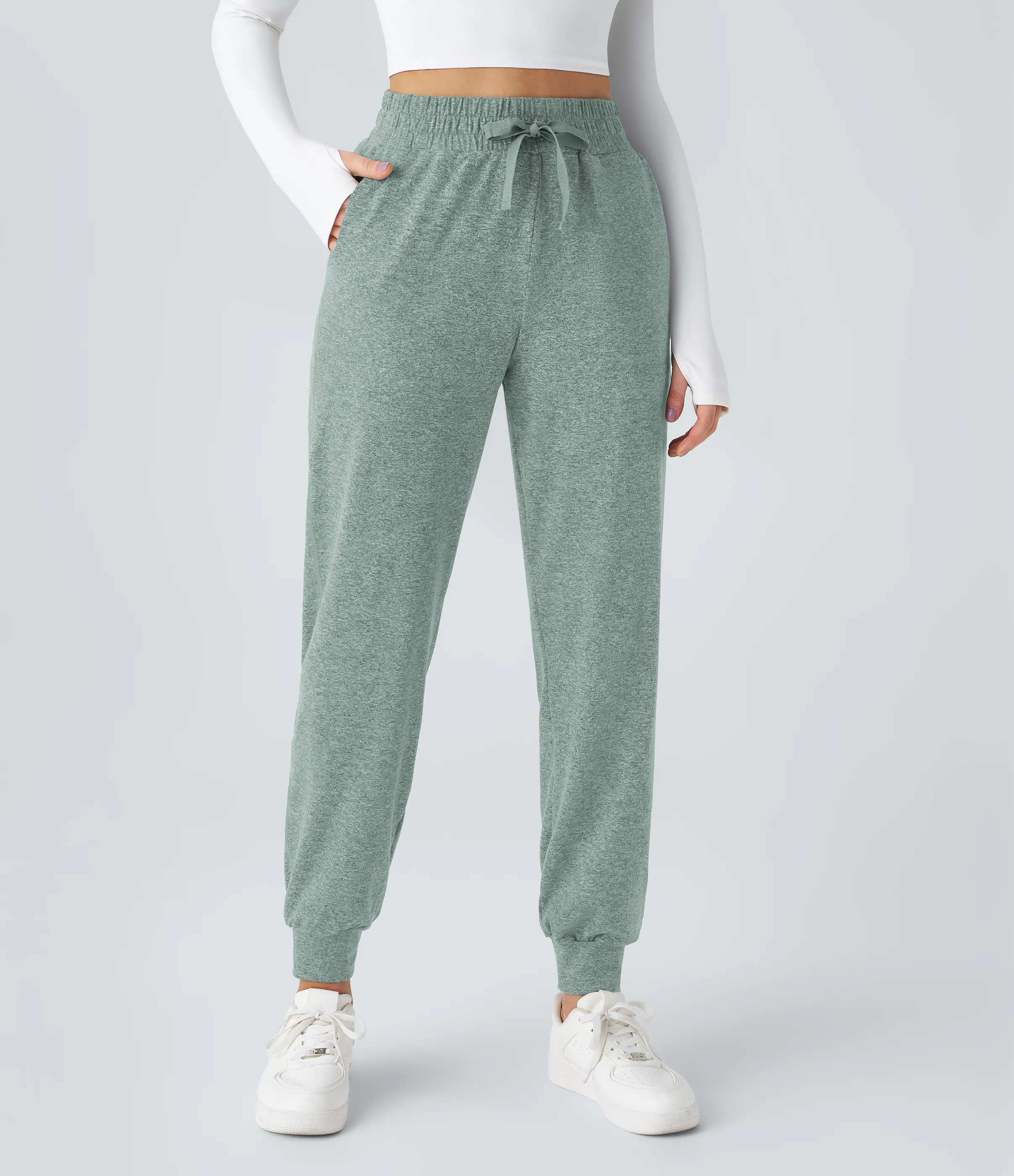 Halara Joggers yoga fruncido bolsillo lateral cordón tiro alto - Mottled Pine Green - S(regular) sold by Halara product image thumbnail 3