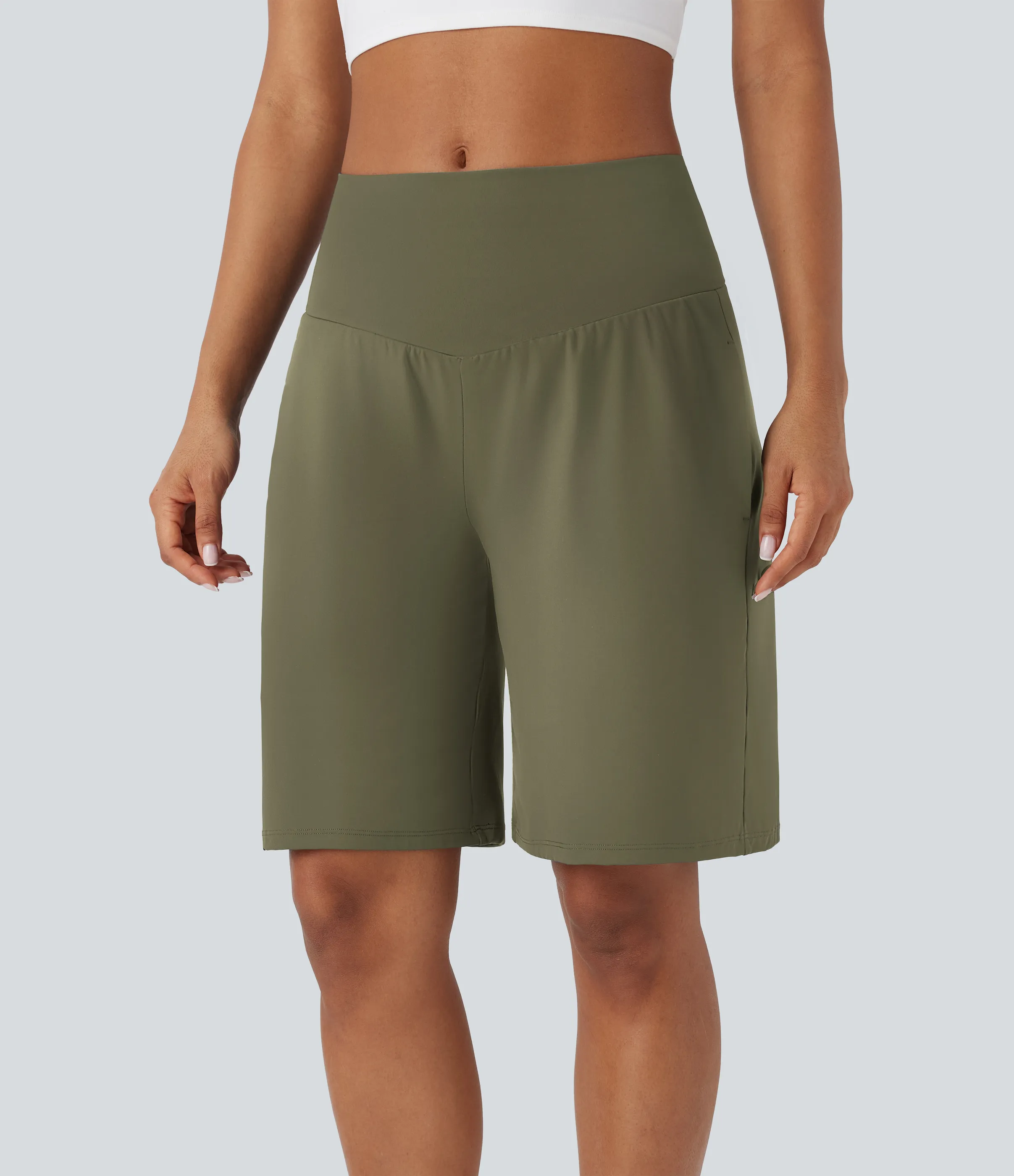Halara Bermudas Softlyzero™ Airy yoga tiro alto múltiple bolsillo tacto fresco - Withered Green - XL sold by Halara product image thumbnail 4