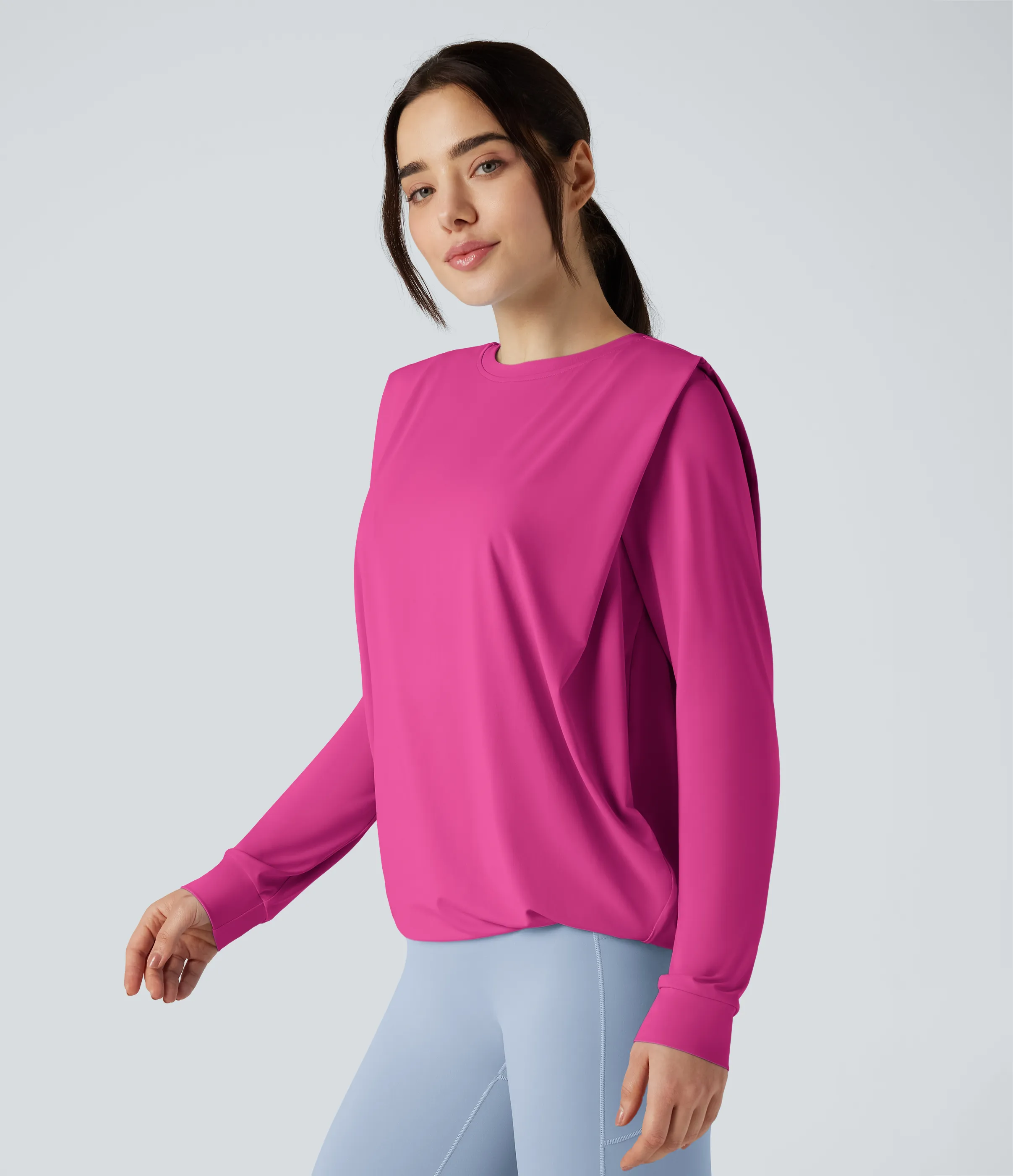 Halara Top deportivo de yoga fruncido de manga larga con cuello redondo - UPF50+ - Fuchsia Fedora - L sold by Halara product image thumbnail 4