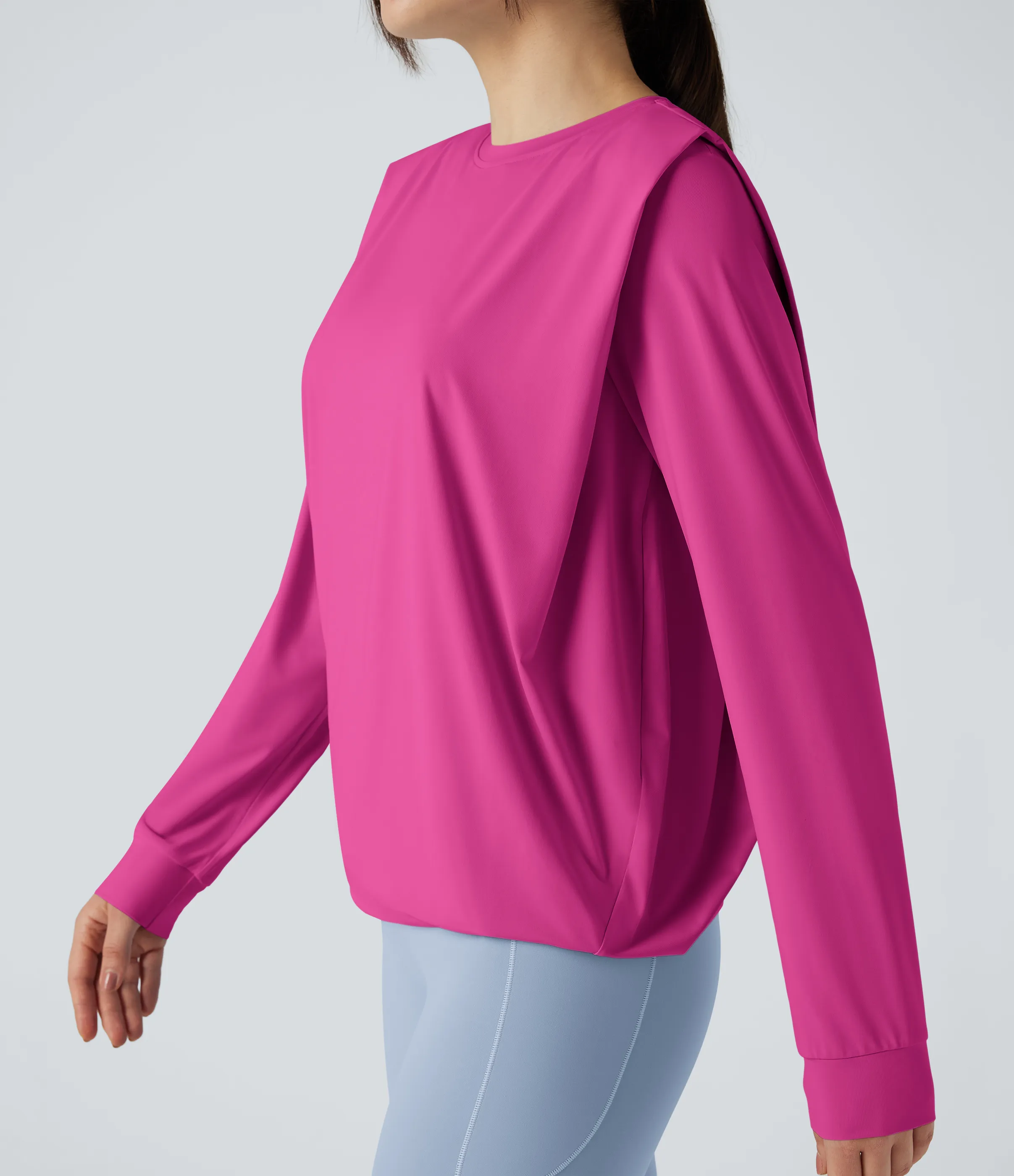 Halara Top deportivo de yoga fruncido de manga larga con cuello redondo - UPF50+ - Fuchsia Fedora - L sold by Halara product image thumbnail 5