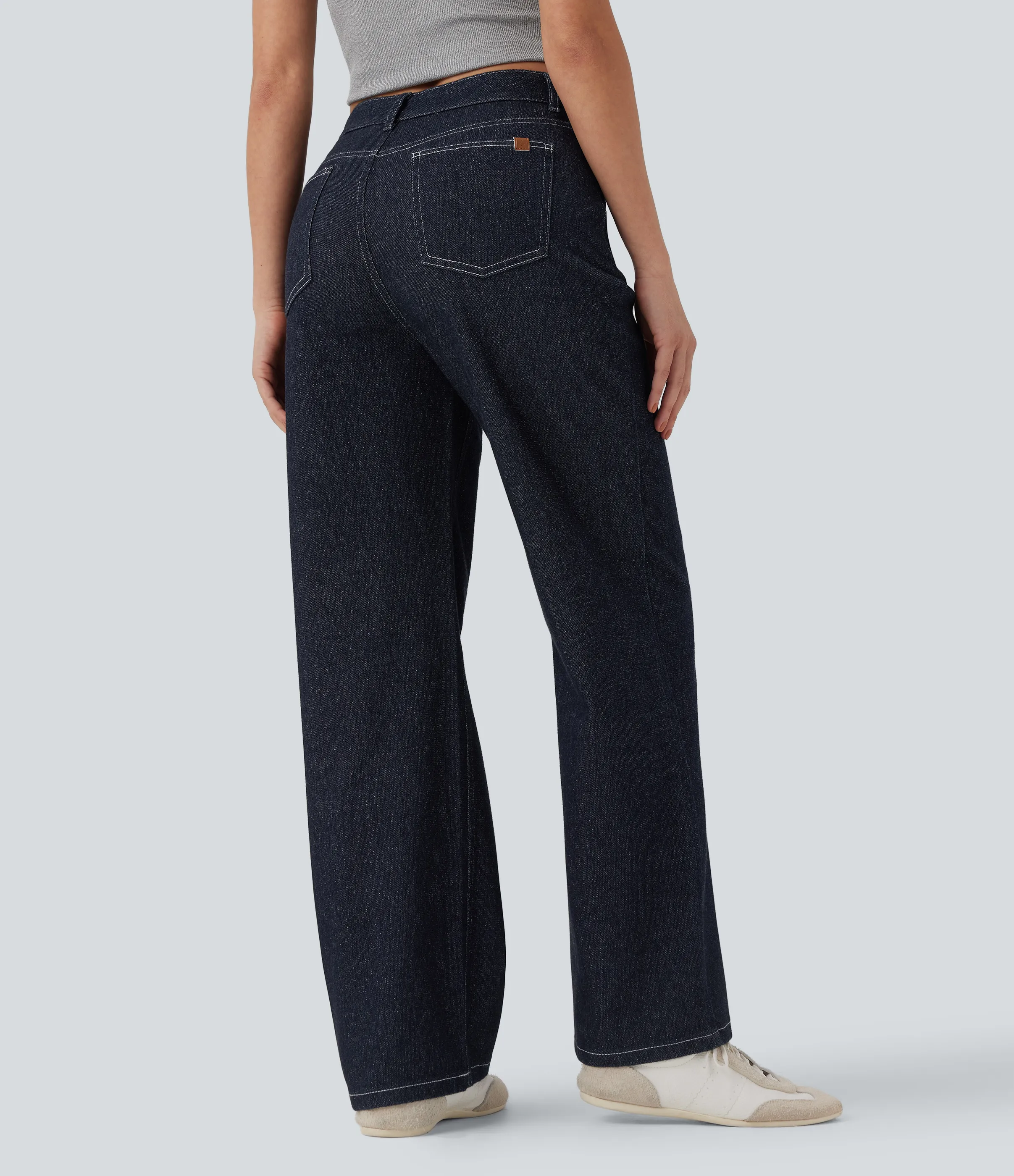 Halara Jeans casuales rectos Halara Flex™ metalizados de tiro alto con bolsillos - Inkling Blue Denim - M(regular) sold by Halara product image thumbnail 3