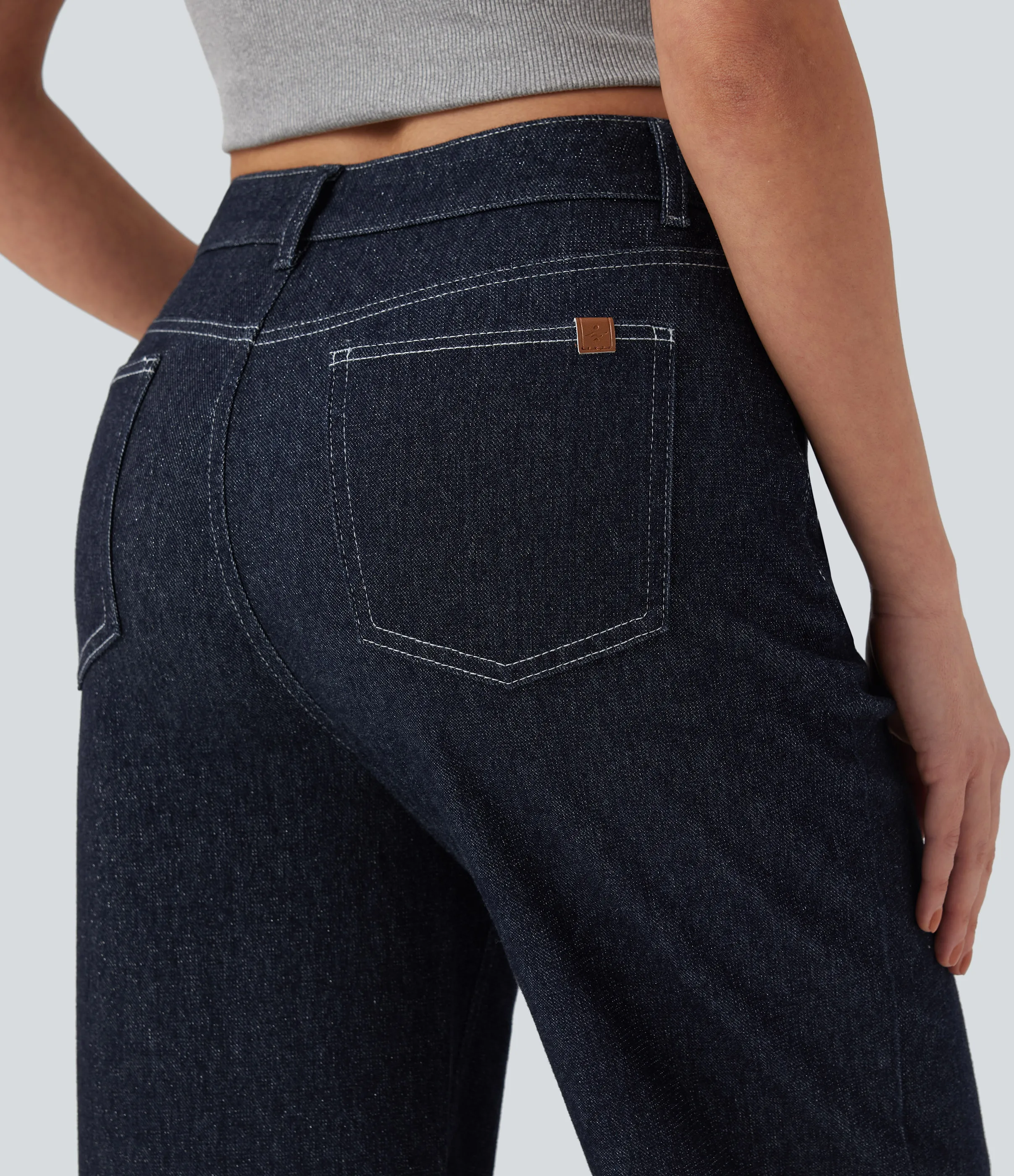 Halara Jeans casuales rectos Halara Flex™ metalizados de tiro alto con bolsillos - Inkling Blue Denim - M(regular) sold by Halara product image thumbnail 5