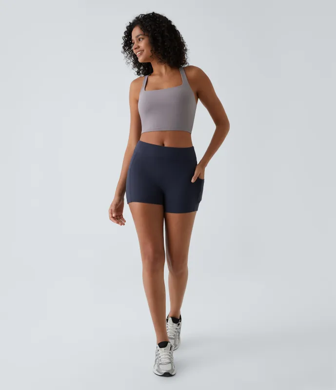 Halara Pantalón corto Softlyzero™ Airy yoga tiro alto bolsillo lateral liso tacto frío 8.8cm - Peacoat - M sold by Halara