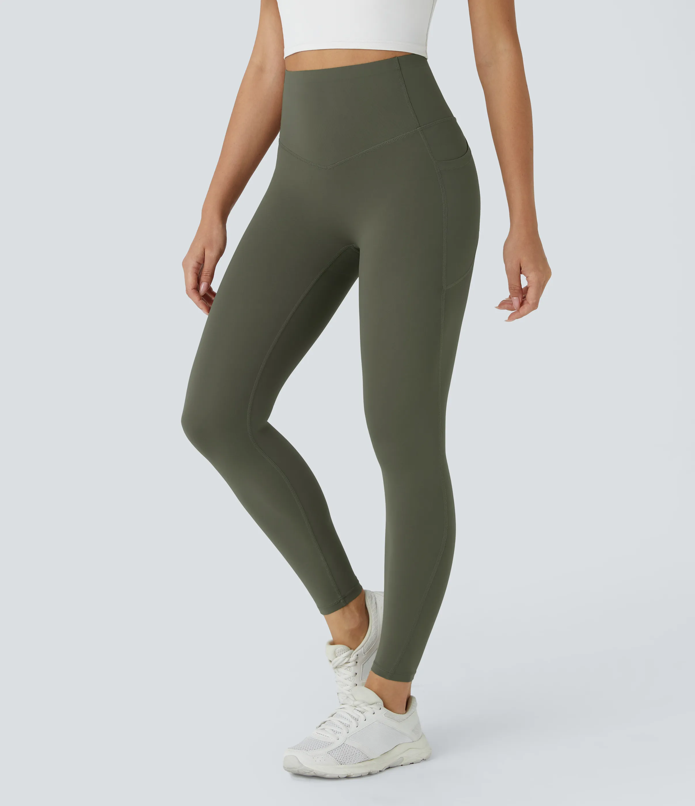 Halara Leggings SoCinched UltraSculpt tiro alto realce glúteos control abdomen bolsillo lateral moldeador - Deep Woodland Green - L(full_length) sold by Halara product image thumbnail 4