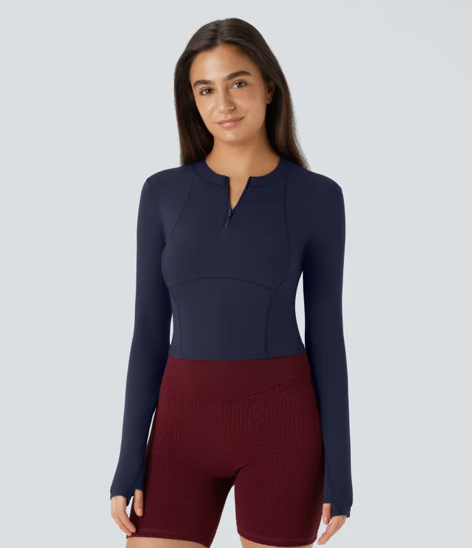 Halara Softlyzero™ Plush Sports Top deportivo golf manga larga media cremallera ojal para pulgar - Peacoat - XL sold by Halara