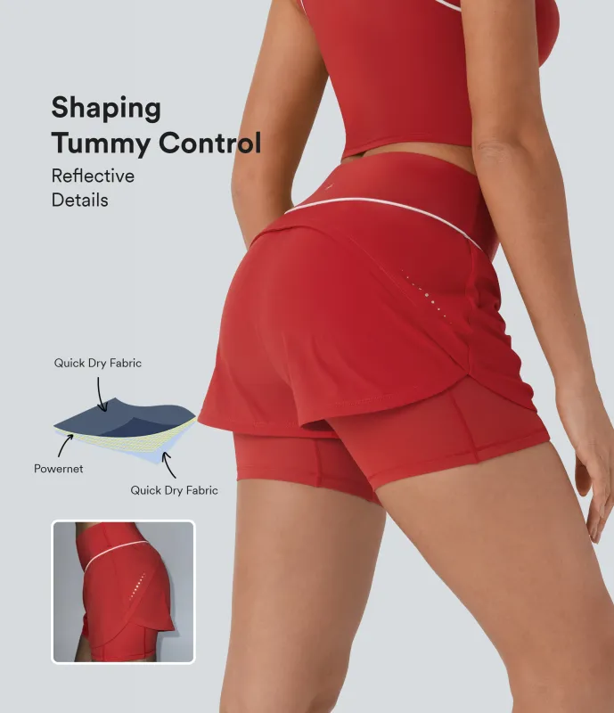 Halara Pantalones cortos 2 en 1 moldeadores Breezeful™ para running reflectantes de tiro medio con reductor de abdomen de secado rápido en longitud de 5 pulgadas con bolsillos laterales - Pompeian Red - S sold by Halara