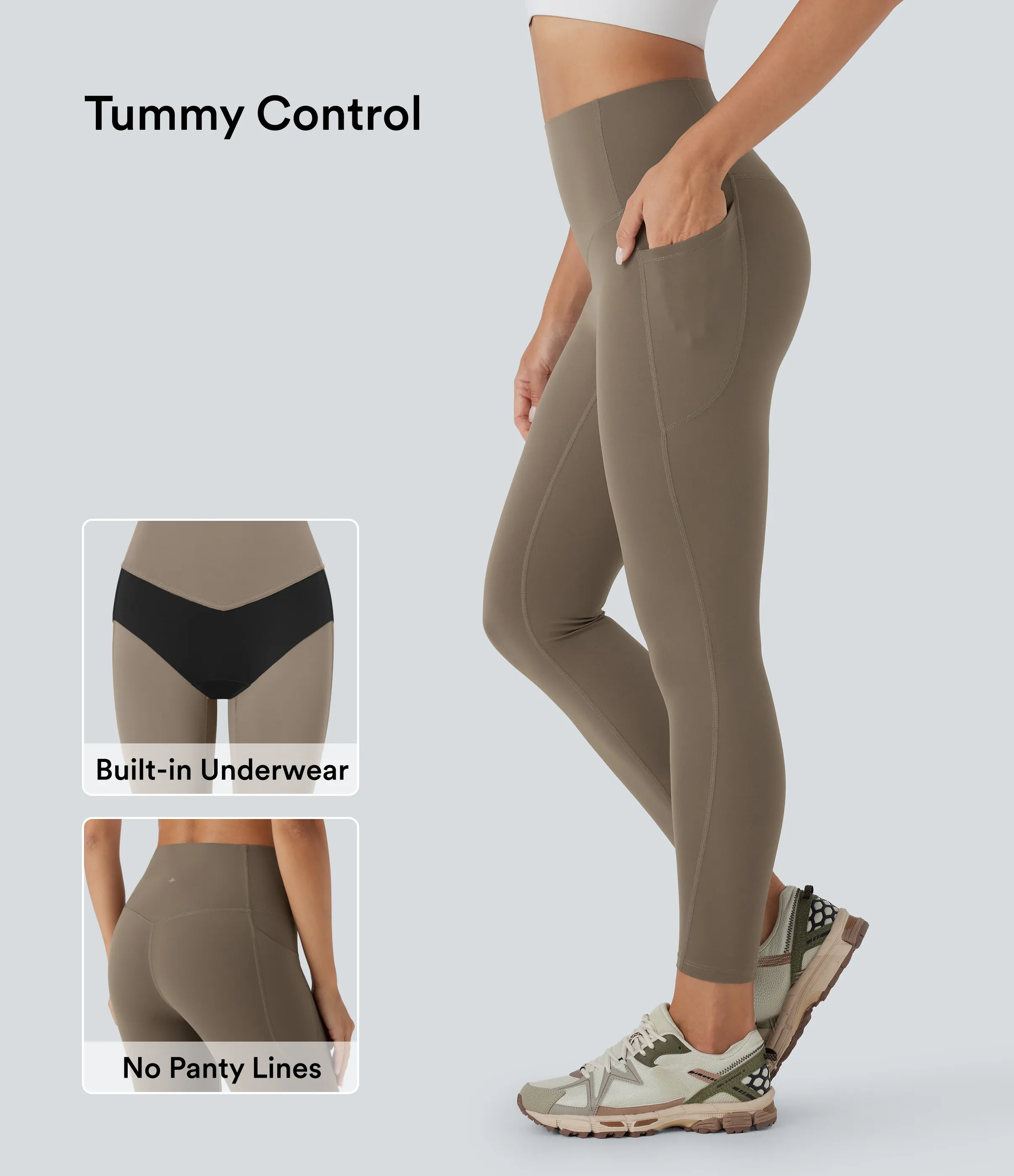 Halara Leggings de entrenamiento Halara UltraSculpt™ moldeadores de abdomen de tiro alto antibacterianas de 7/8 con bolsillos laterales - Dawn Brown - M(7/8) sold by Halara product image thumbnail 2