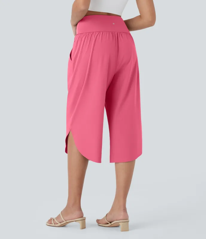 Halara Pantalón Breezeful™ capri resort tiro alto bolsillo lateral cruzado abertura secado rápido - Pink Lemonade - L(regular) made by Halara