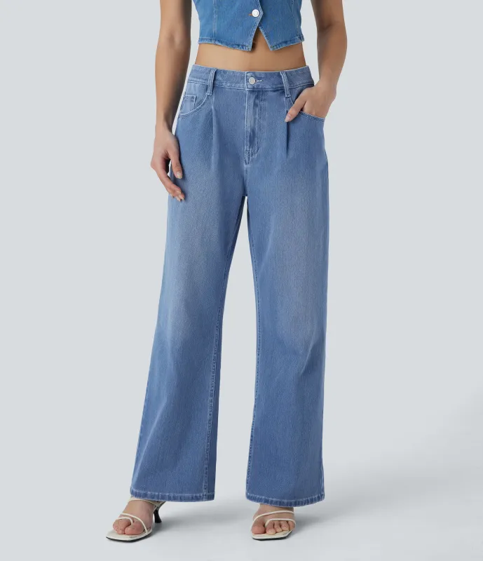 Halara Jeans Halara Flex™ Denim elástico lavado holgado múltiple bolsillo tiro bajo - Blue Ice Denim - XL(regular) sold by Halara