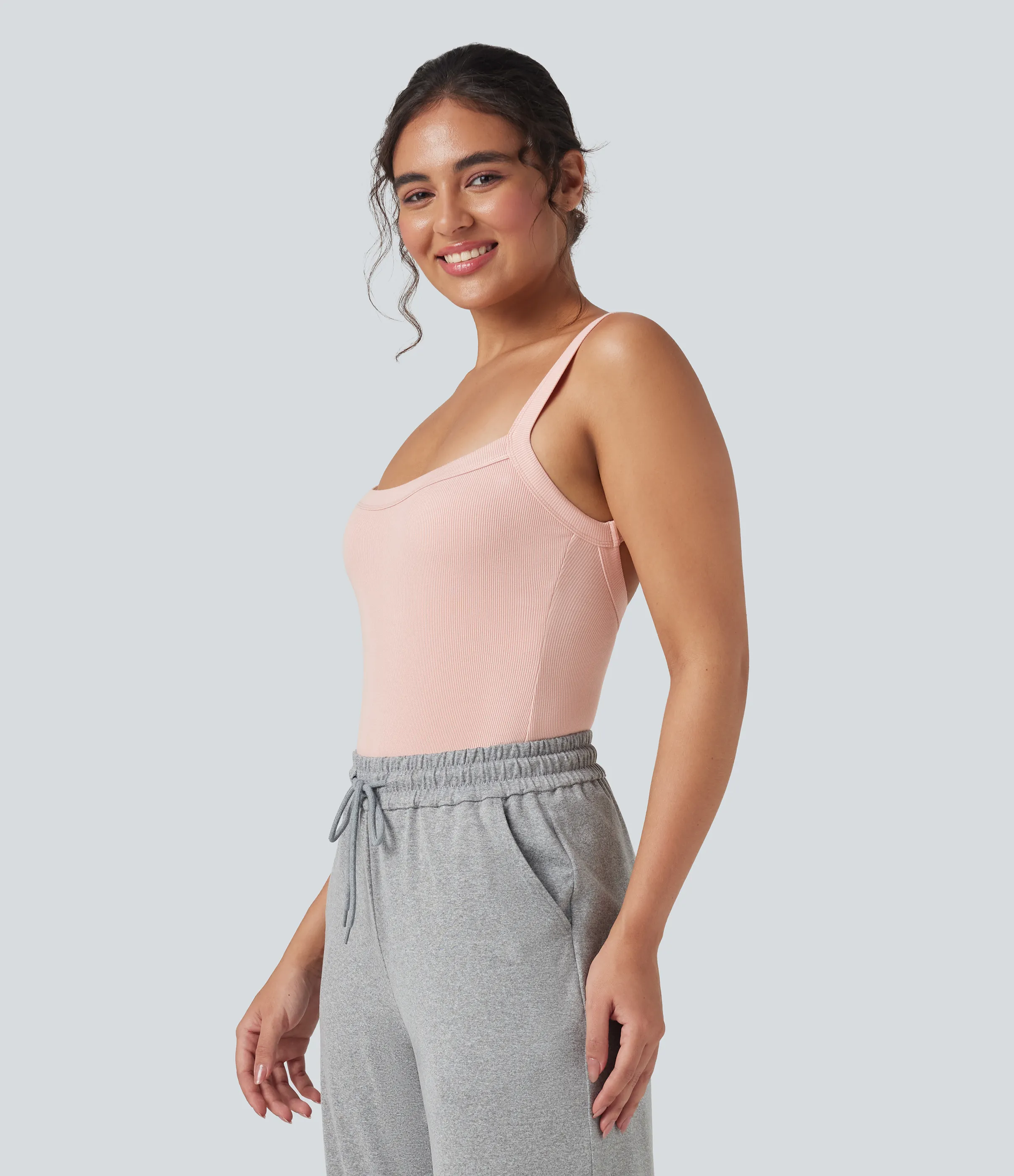 Halara Body casual ajustado sin mangas con cuello cuadrado y punto acanalado - Stardust Pink - XS sold by Halara product image thumbnail 4