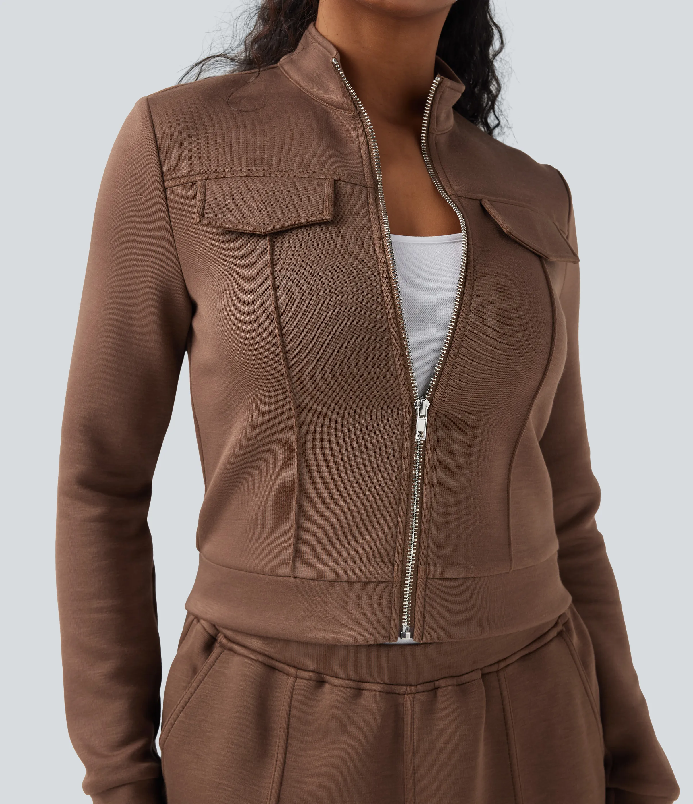 Halara Chamarra deportiva de manga larga con cuello alto - Cocoa Brown - M sold by Halara product image thumbnail 2