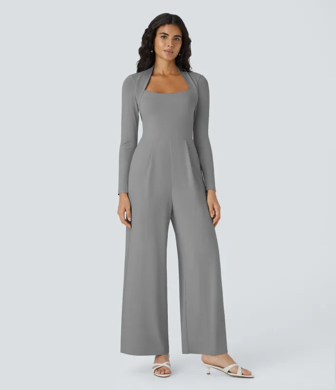 Halara Mono dama honor invitada boda pierna ancha manga larga - Ultimate Gray - S(regular) sold by Halara