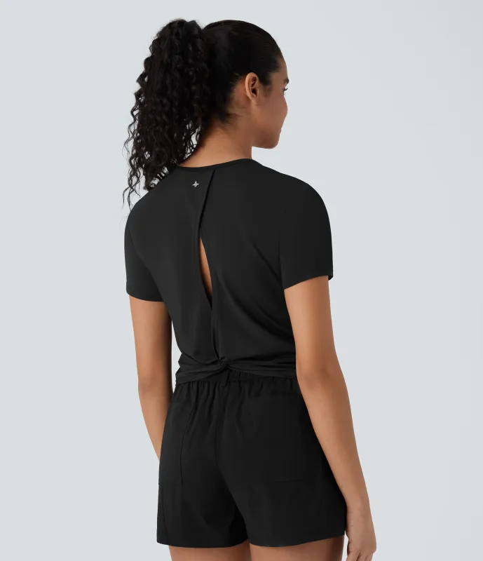 Halara Top deportivo senderismo corte torcido recorte - UPF40+ - Black - XL sold by Halara