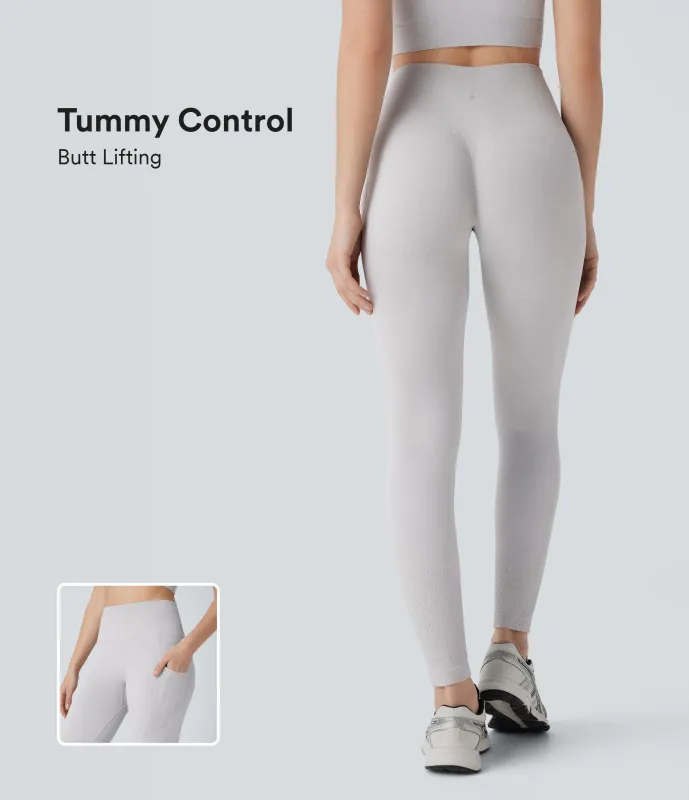 Halara Leggings yoga tiro alto control abdomen realce glúteo bolsillo lateral 7/8 sin costuras - Grey - M(full_length) sold by Halara