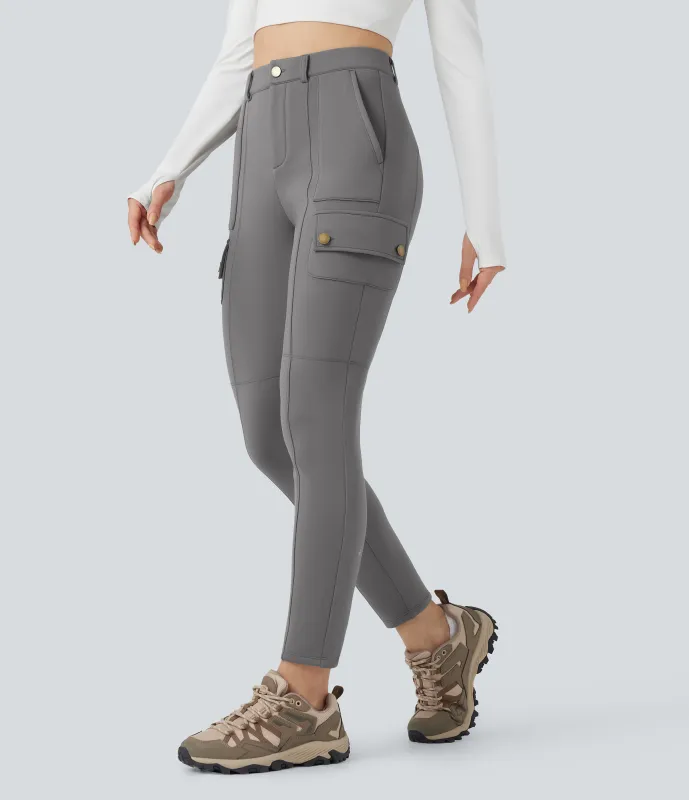 Halara Pantalones cargo de senderismo de polar ajustados de tiro alto con bolsillos - Steel Gray - XS(regular) sold by Halara