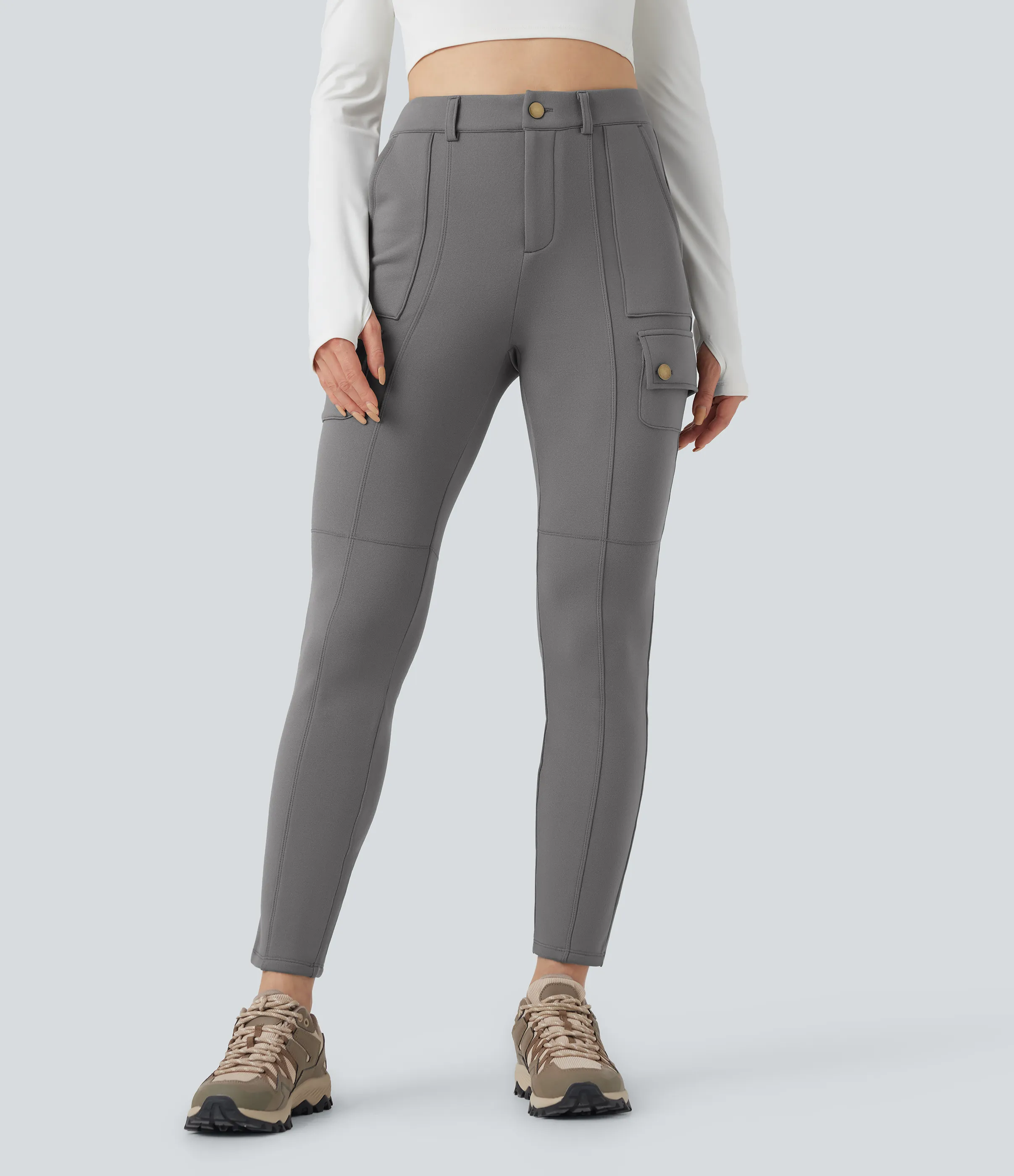 Halara Pantalones cargo de senderismo de polar ajustados de tiro alto con bolsillos - Steel Gray - XS(regular) sold by Halara product image thumbnail 4