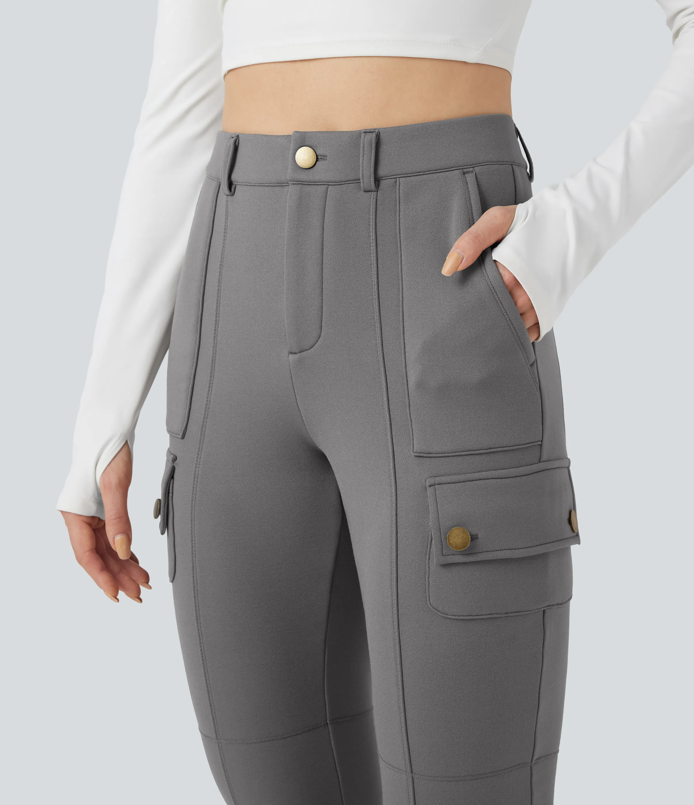 Halara Pantalones cargo de senderismo de polar ajustados de tiro alto con bolsillos - Steel Gray - XS(regular) sold by Halara product image thumbnail 5