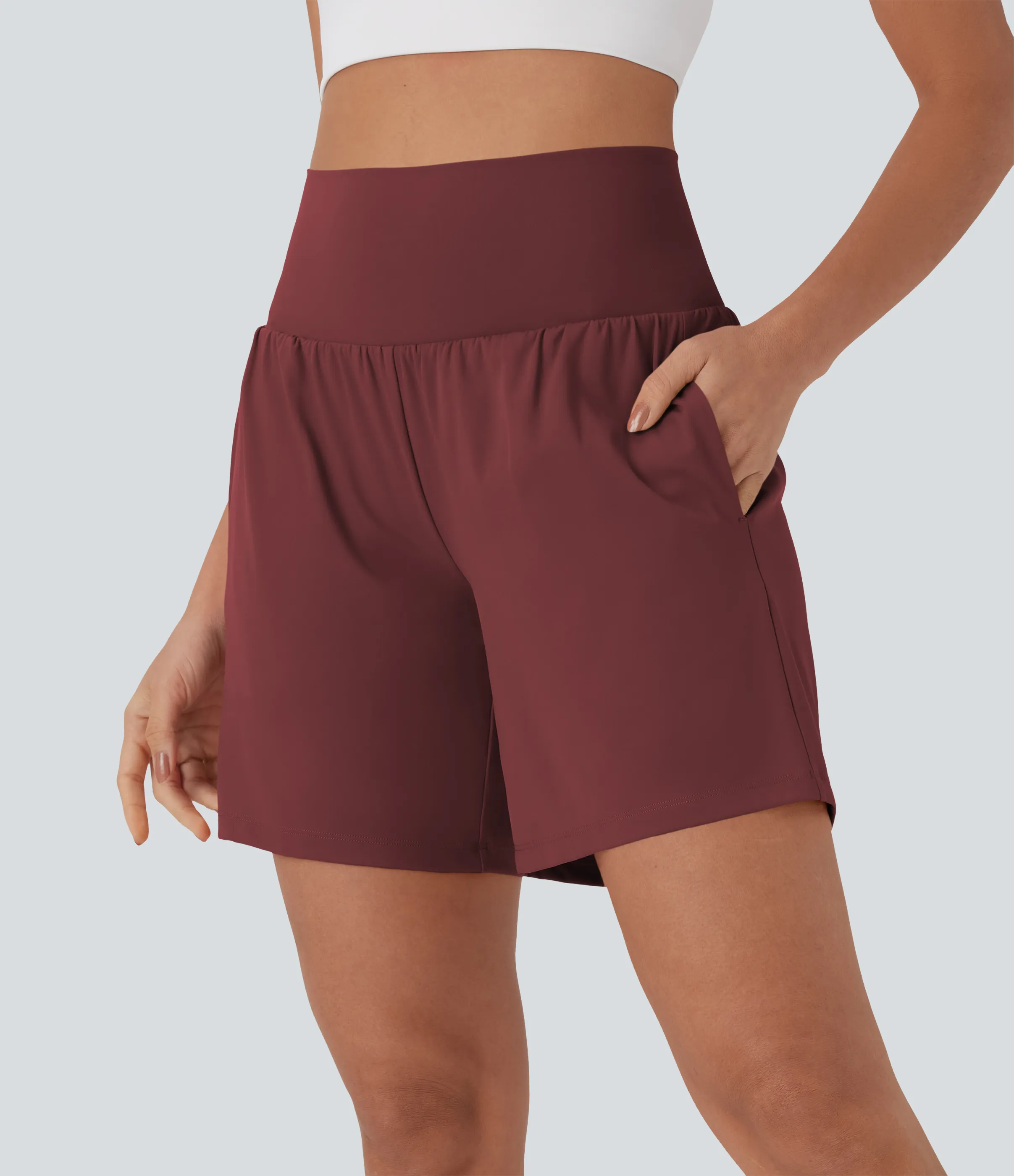 Halara Pantalones cortos de yoga Softlyzero™ Airy 2 en 1 de 17.5cm de tiro alto con tacto fresco y bolsillos - Madder Brown - M sold by Halara