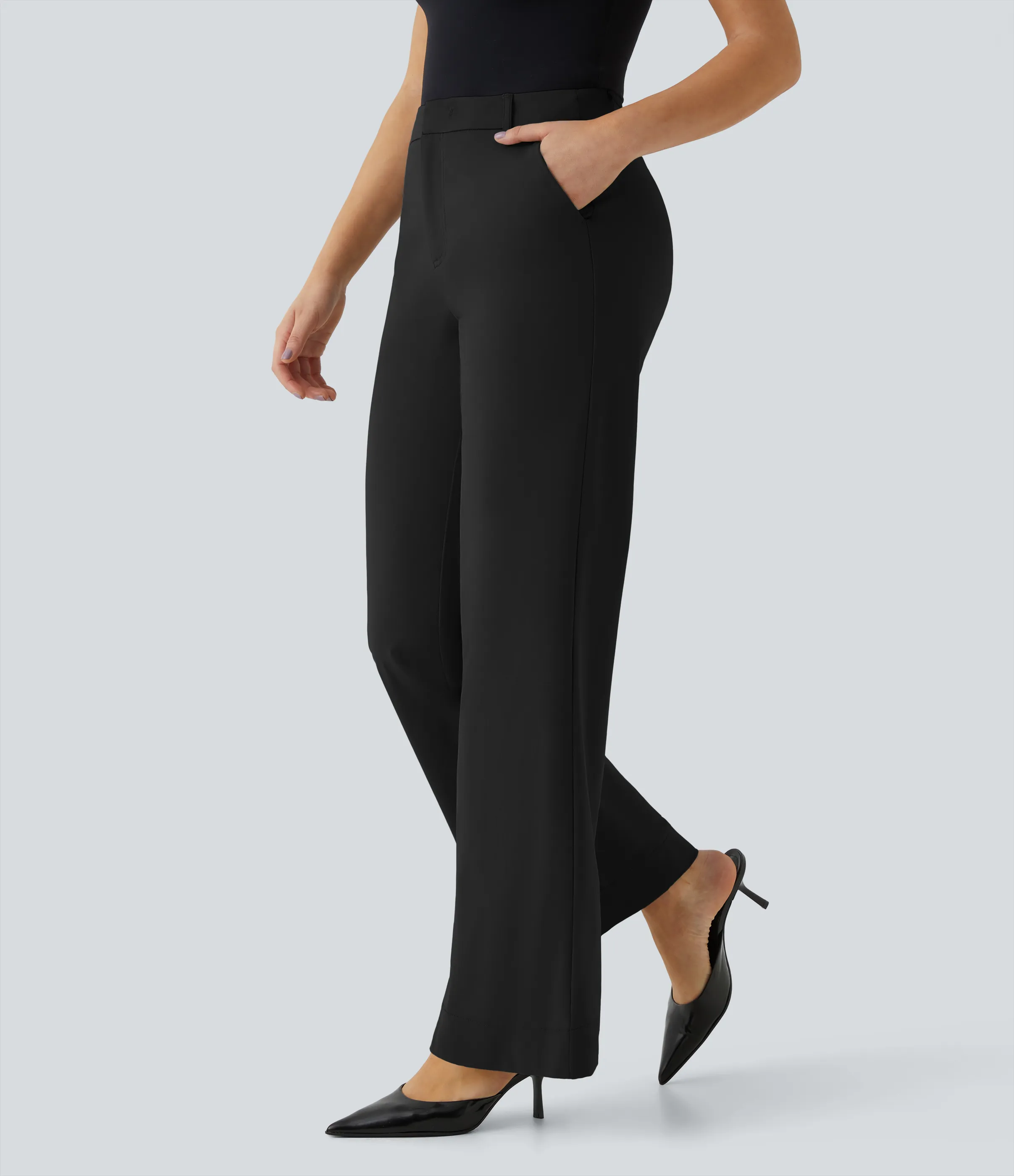 Halara Pantalones traje oficina pierna recta bolsillo lateral tiro medio - Black - S(regular) sold by Halara product image thumbnail 4