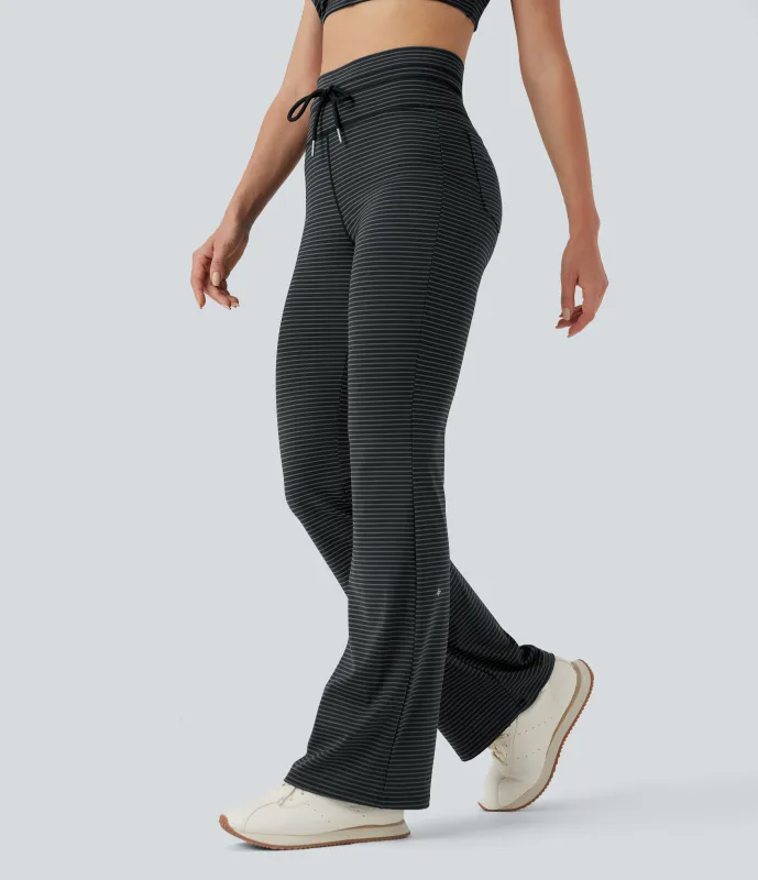 Halara Pantalones de yoga acampanados de tiro alto con cordón y bolsillos - Steel Stripe - L(petite) sold by Halara