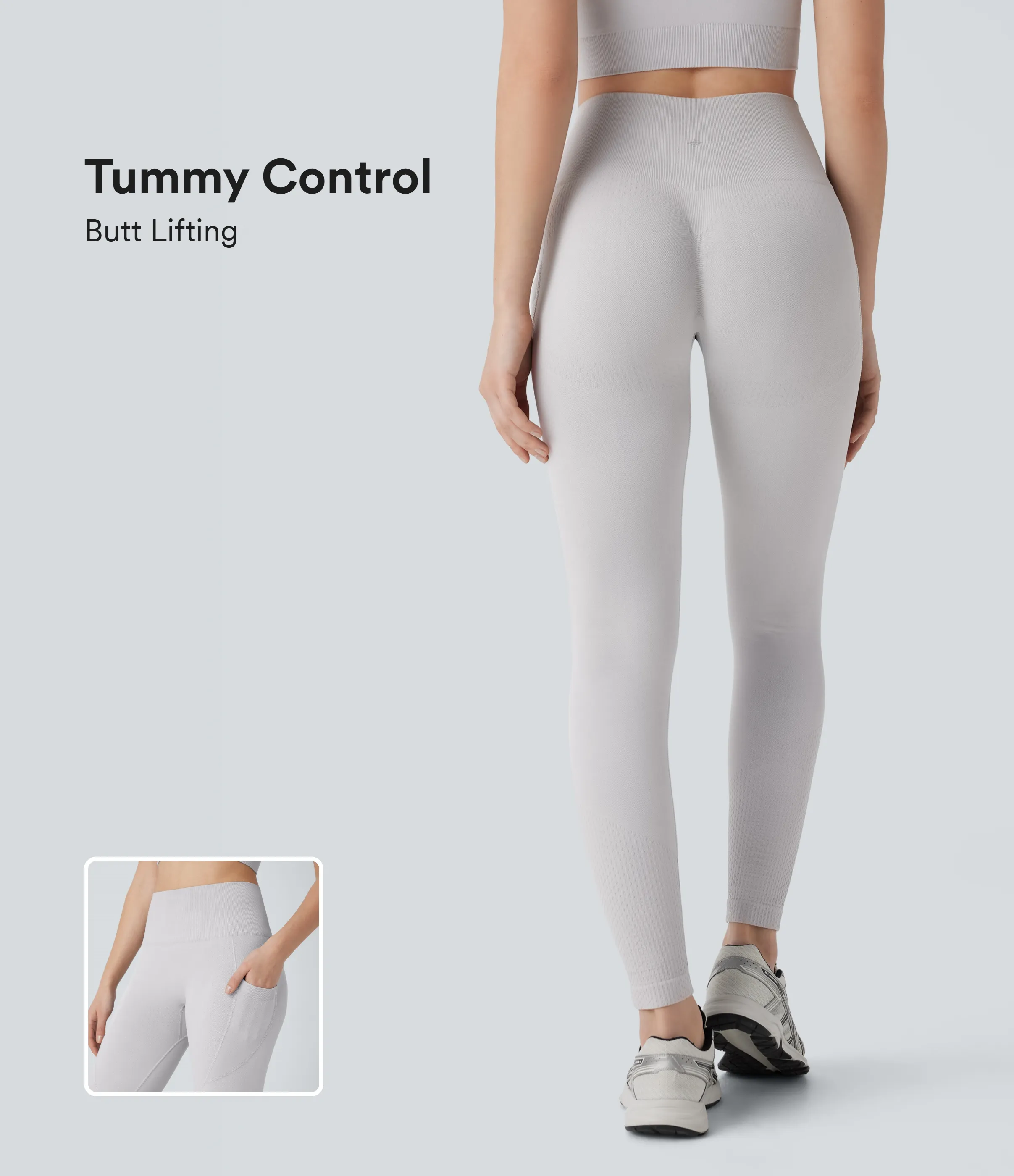Halara Leggings yoga tiro alto control abdomen realce glúteo bolsillo lateral 7/8 sin costuras - Grey - S(full_length) sold by Halara product image thumbnail 2