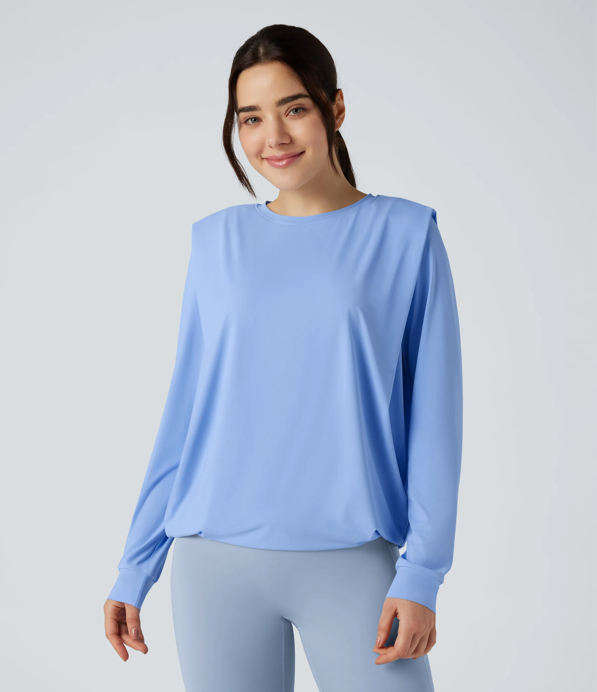 Halara Top deportivo de yoga fruncido de manga larga con cuello redondo - UPF50+ - Sky Blue - S sold by Halara product image thumbnail 2