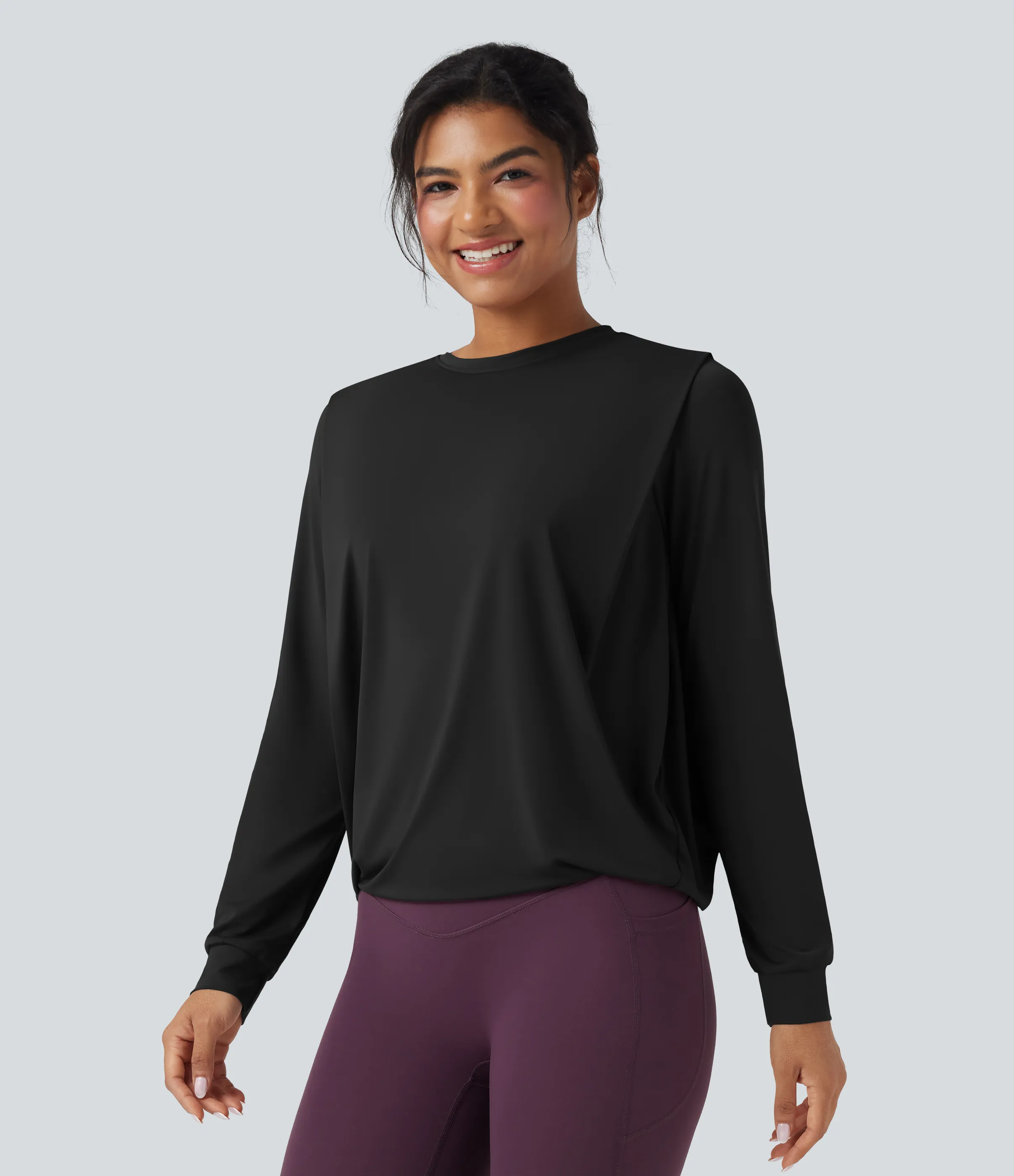 Halara Top deportivo de yoga fruncido de manga larga con cuello redondo - UPF50+ - Black - XS sold by Halara product image thumbnail 4
