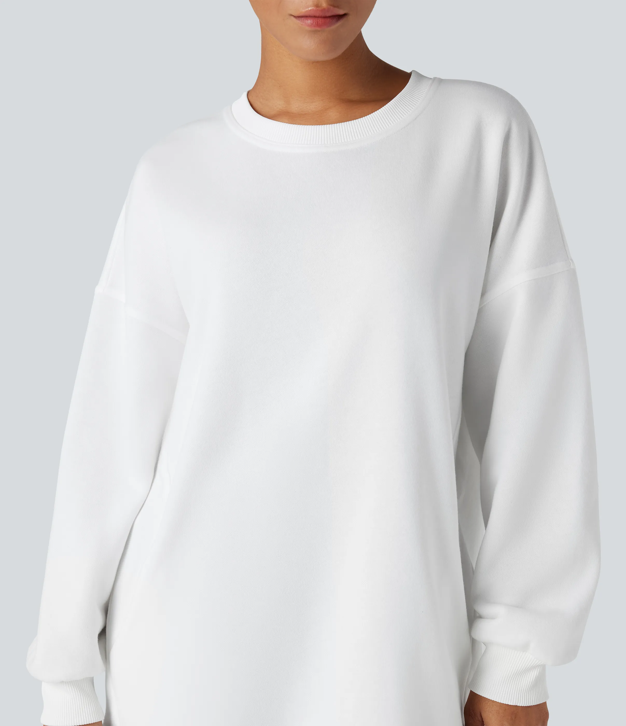 Halara Sudadera polar gran tamaño bolsillo lateral manga larga cuello redondo - White - S sold by Halara product image thumbnail 5