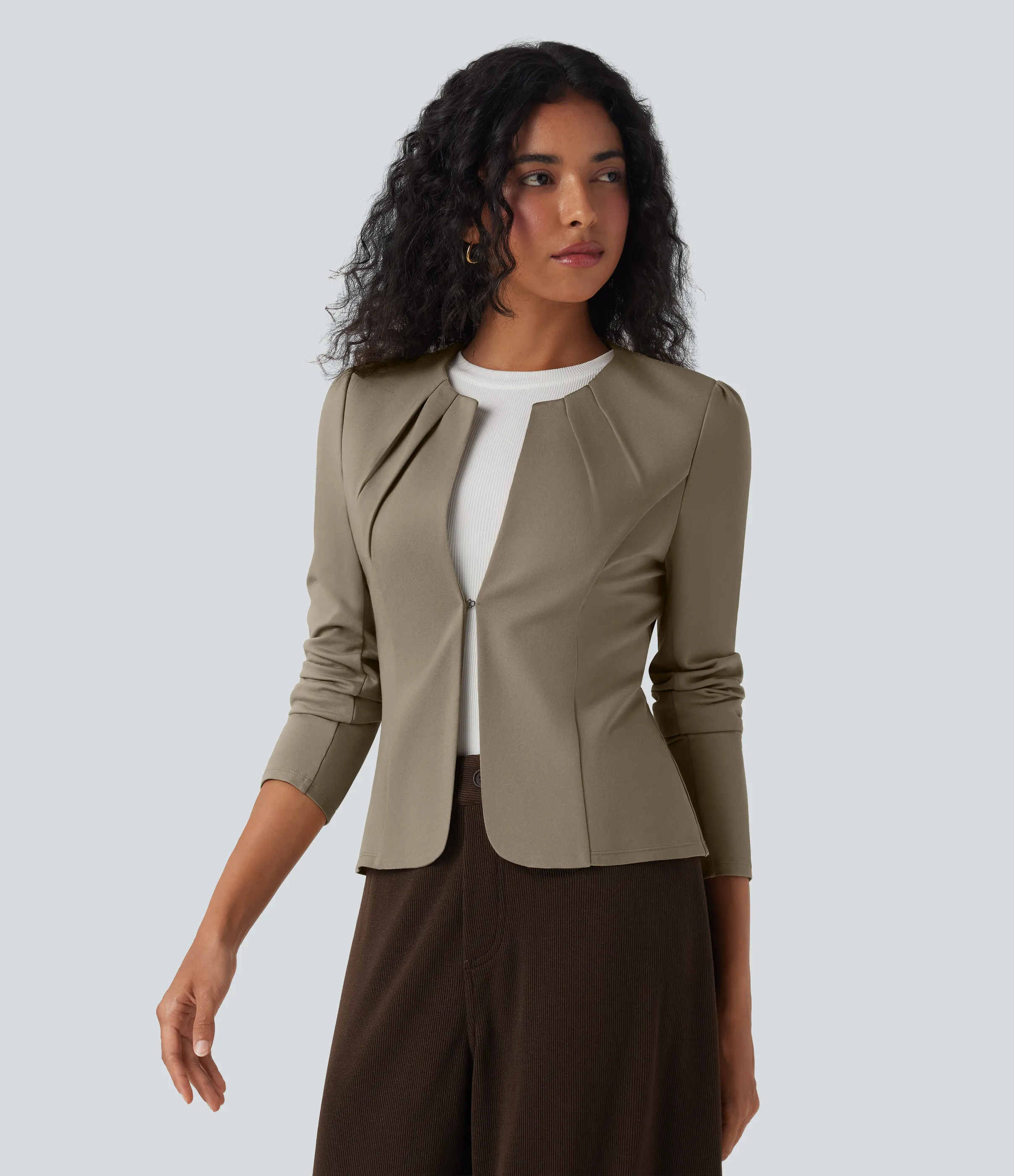 Halara Blazer con cuello redondo y cierre de gancho con ojal - Birch Brown - XL sold by Halara product image thumbnail 5