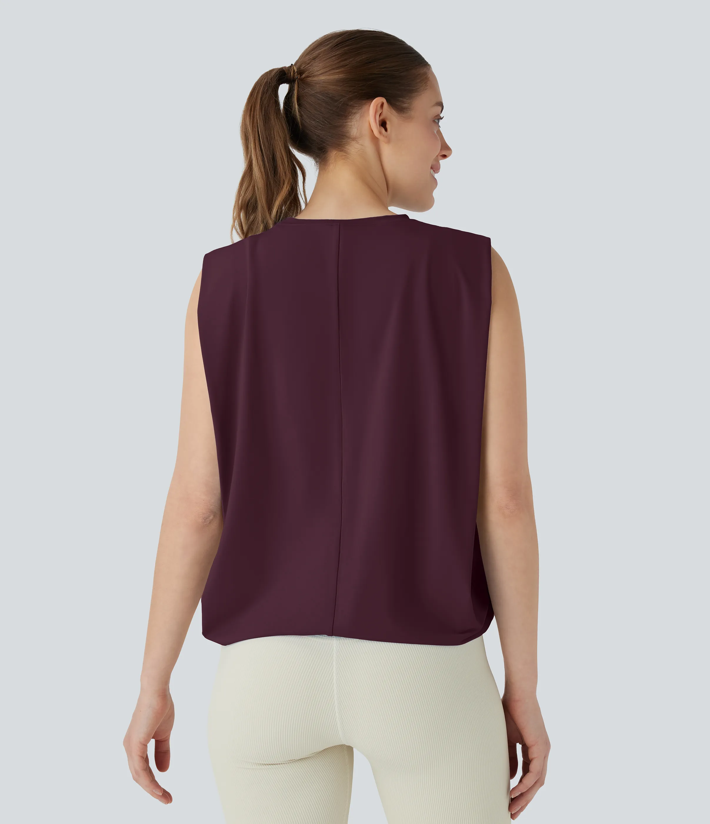 Halara Camiseta yoga cuello redondo fruncido tacto fresco - UPF 50+ - Fig - S sold by Halara product image thumbnail 3