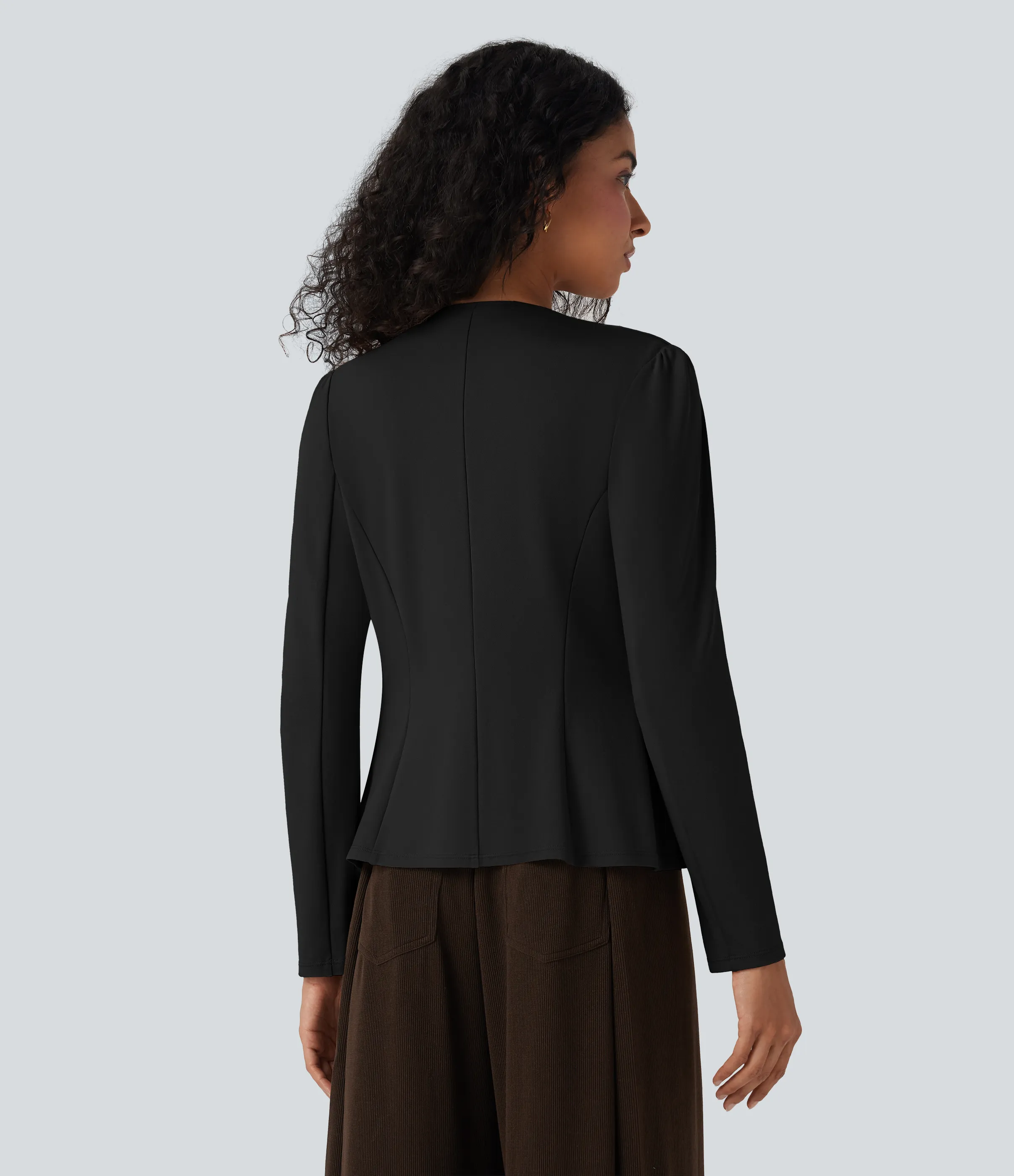 Halara Blazer con cuello redondo y cierre de gancho con ojal - Black - S sold by Halara product image thumbnail 3