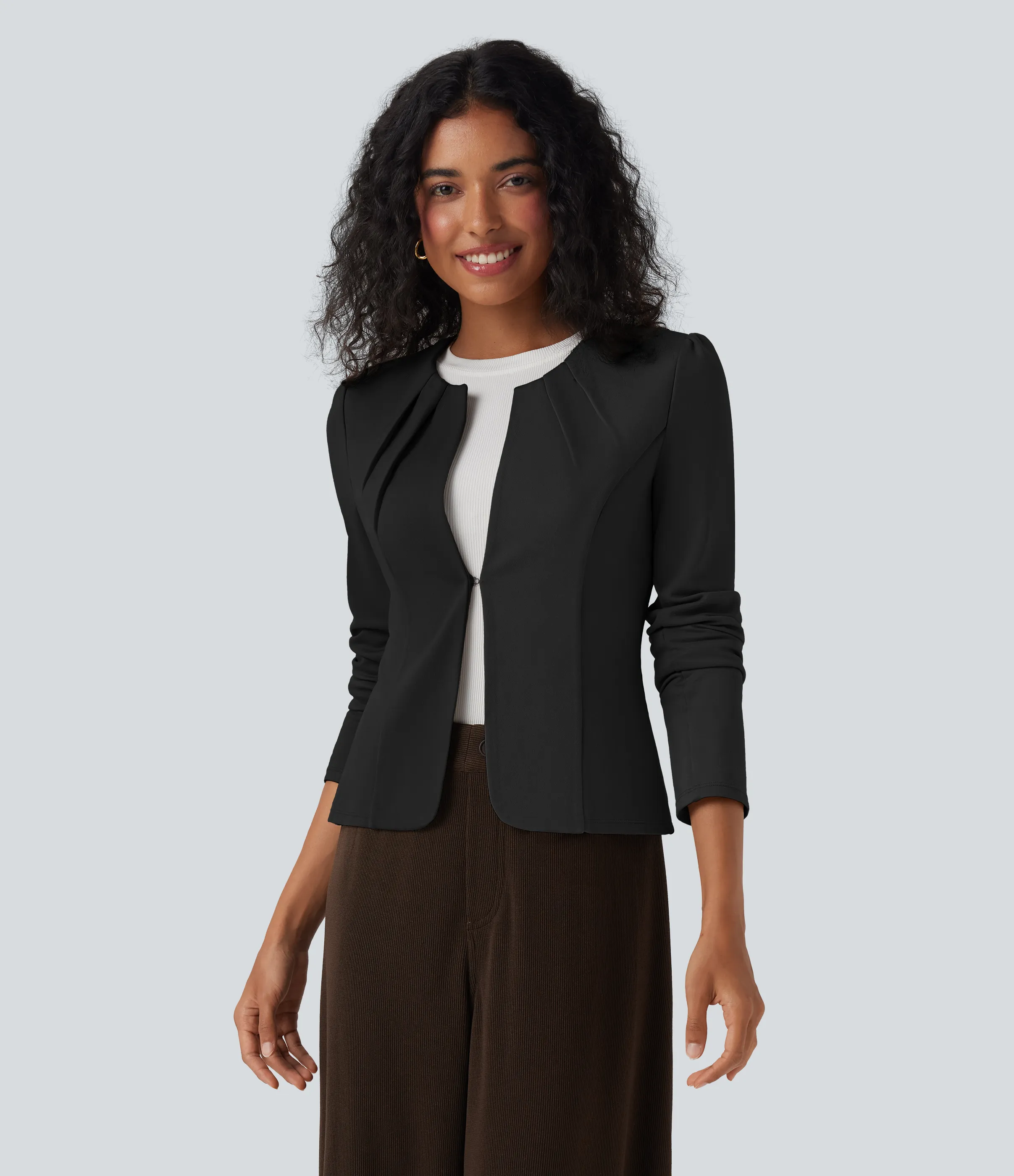 Halara Blazer con cuello redondo y cierre de gancho con ojal - Black - S sold by Halara product image thumbnail 4