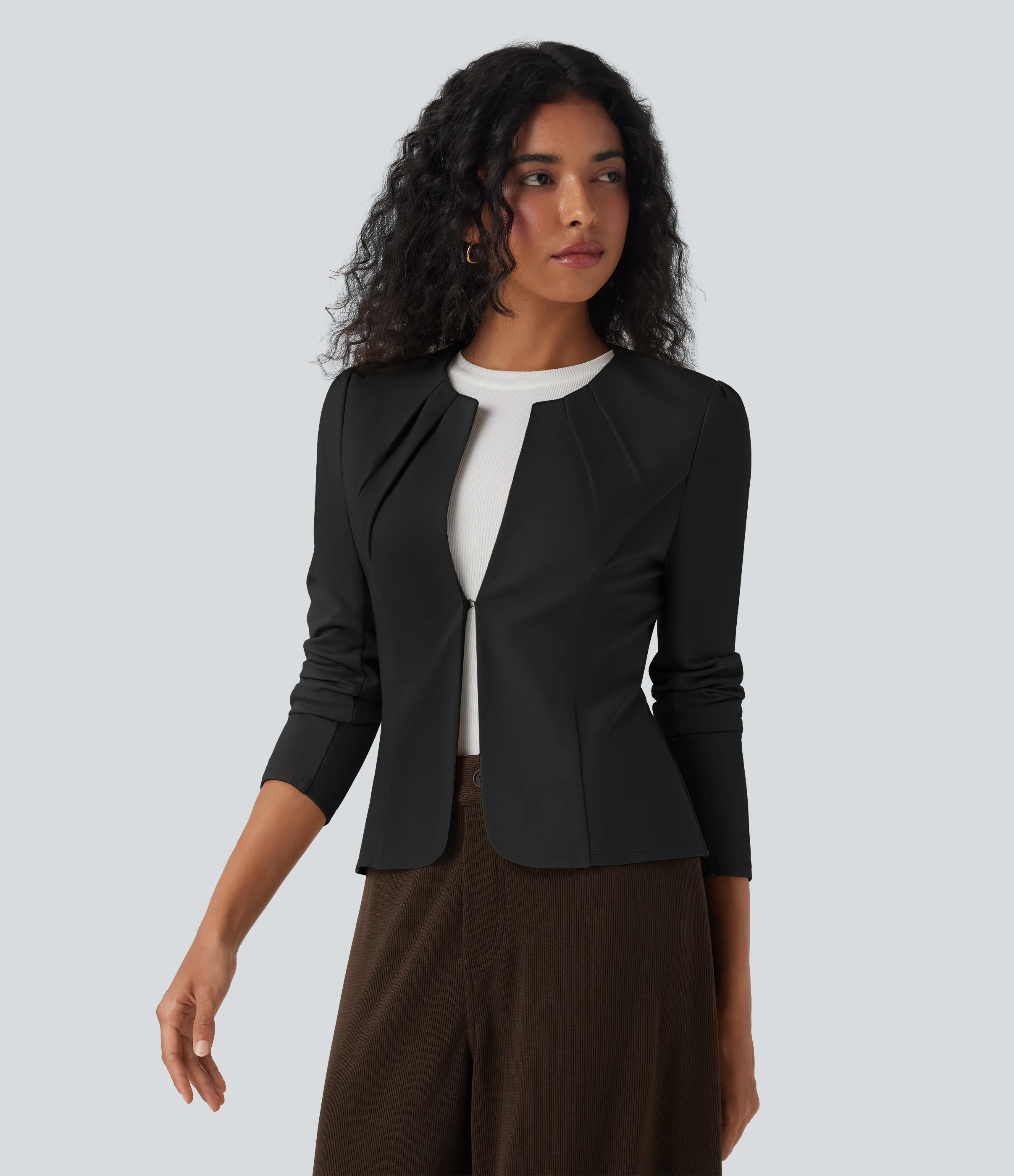Halara Blazer con cuello redondo y cierre de gancho con ojal - Black - S sold by Halara product image thumbnail 5